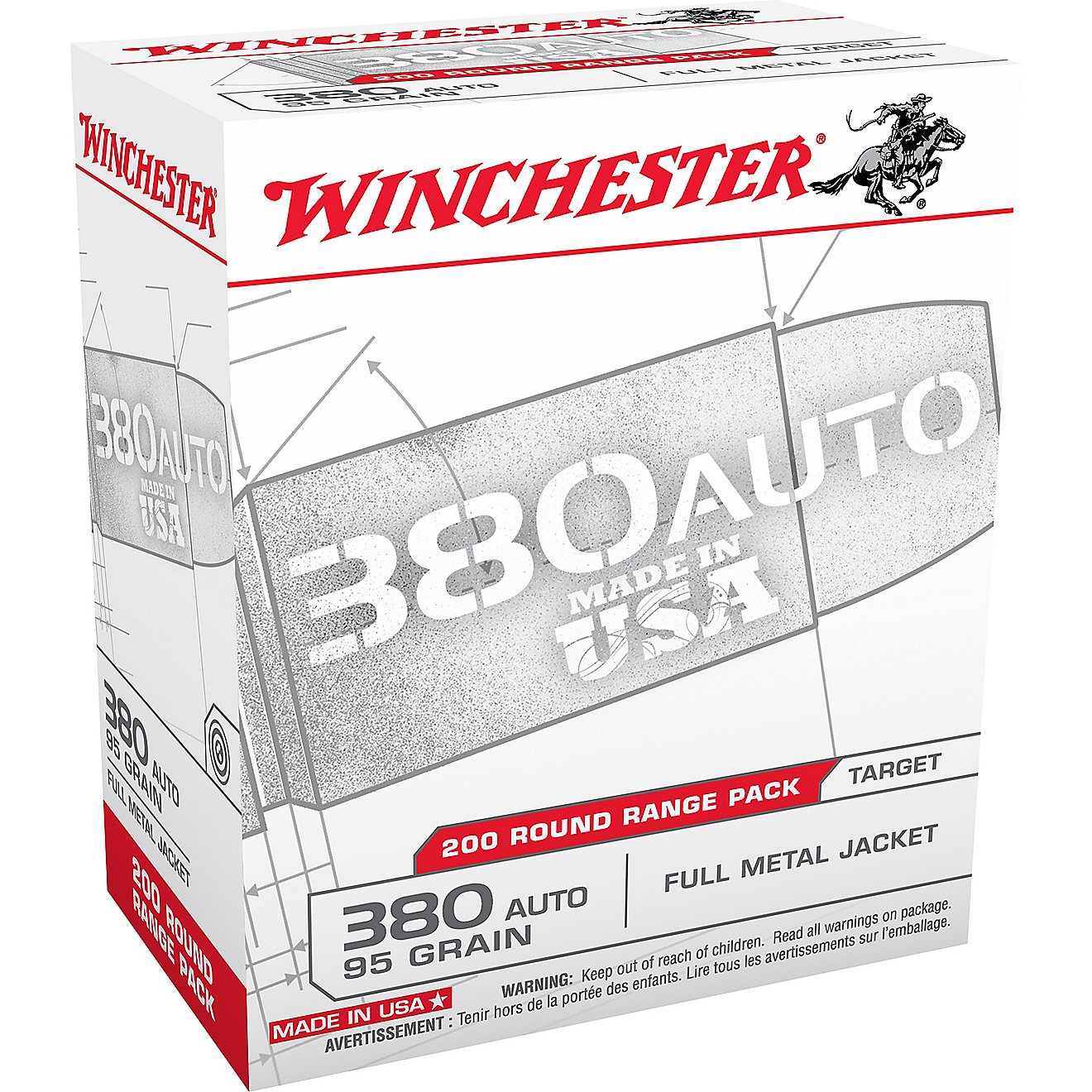 Winchester .380 Automatic 95-Grain FMJ Centerfire Pistol Ammunition - 200 Rounds                                                 - view number 1