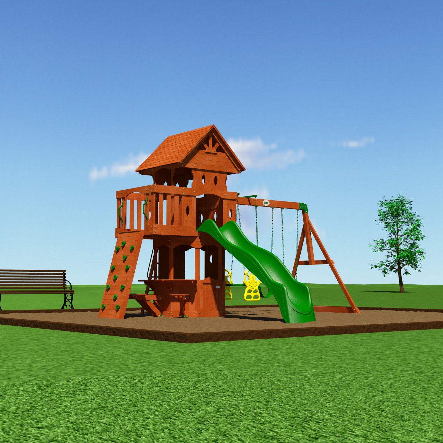 Backyard Discovery Woodland Cedar Swing Set - House Backyards