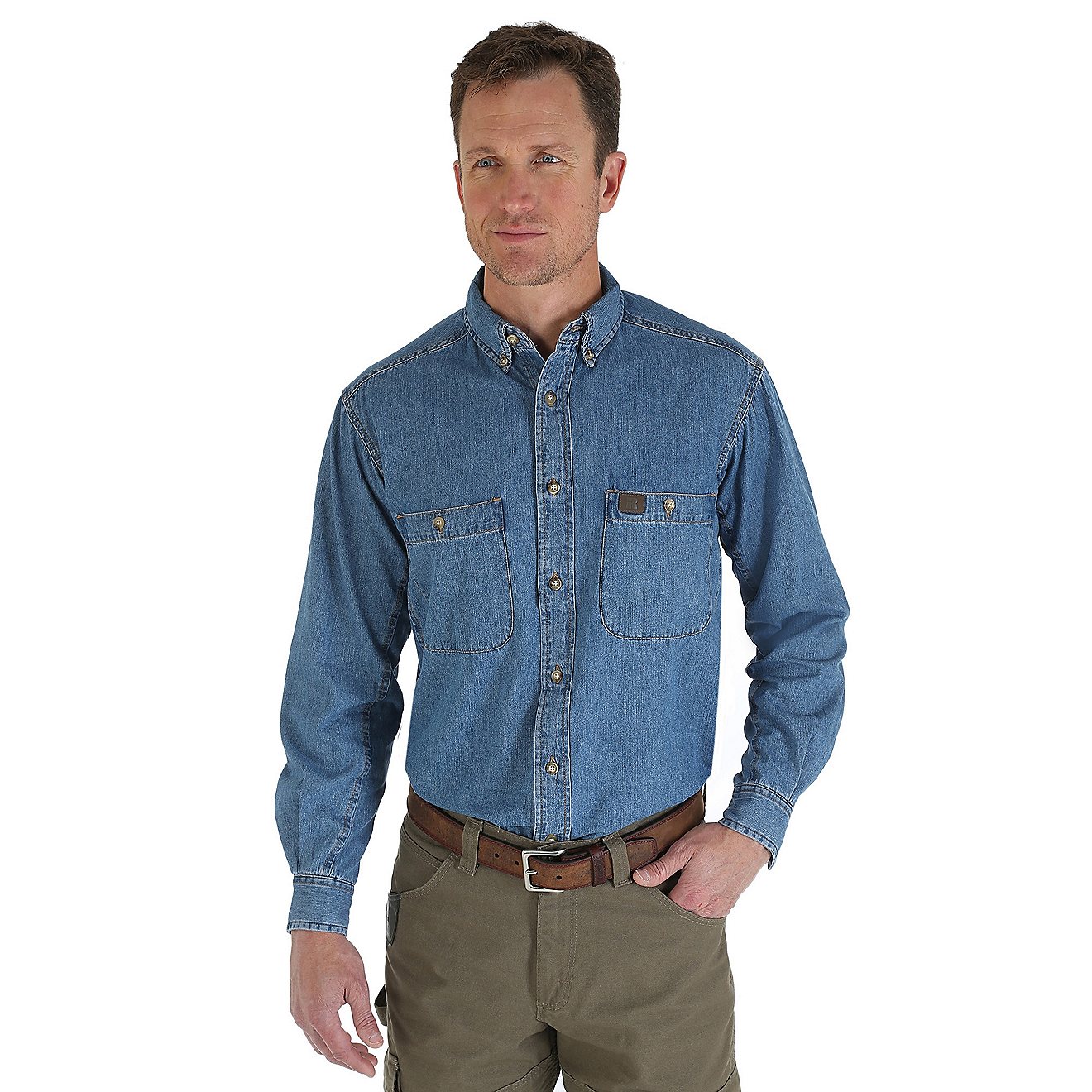 Wrangler Men's Riggs Workwear Denim Button Down Work Shirt                                                                       - view number 1