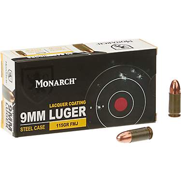 Monarch FMJ 9mm Luger 115-Grain Pistol Ammunition - 50 Rounds                                                                   
