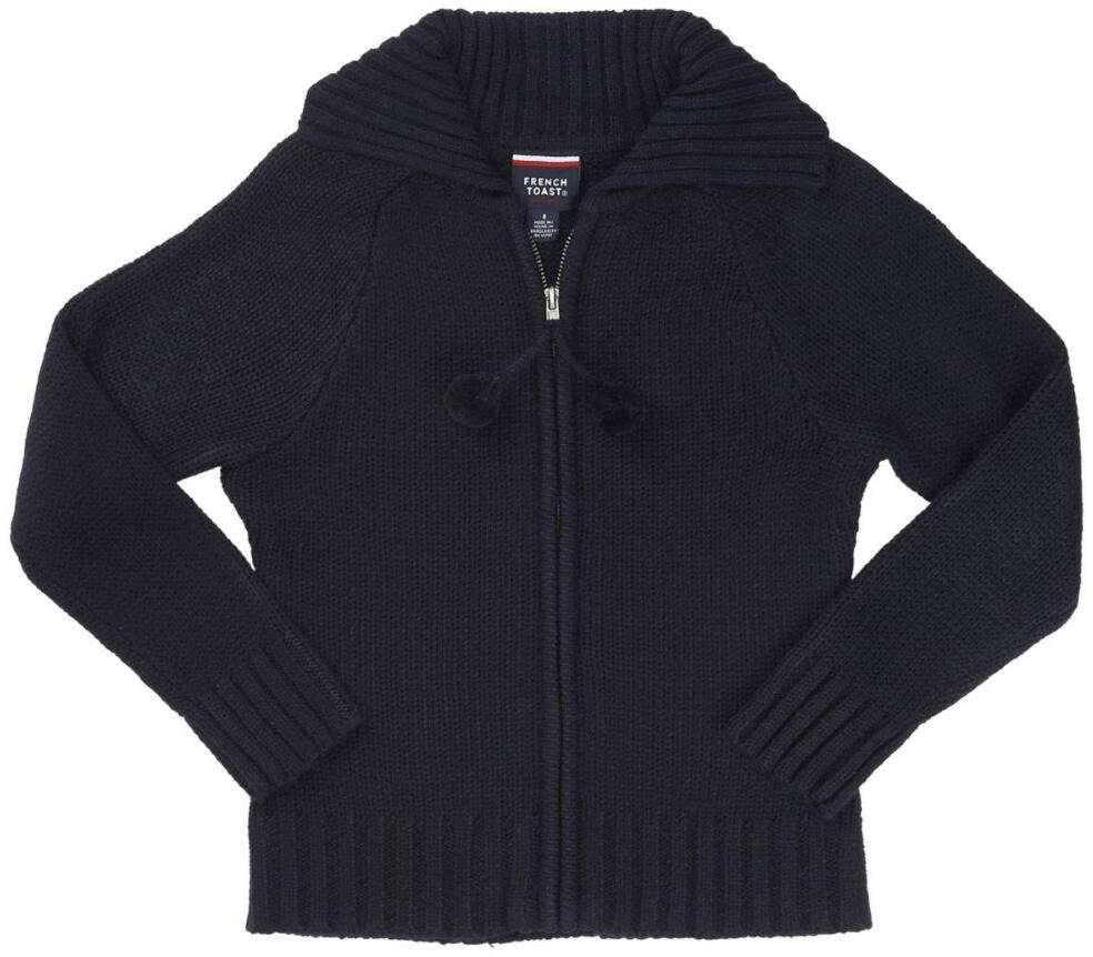 French Toast Girls' PomPom ZipUp Sweater Academy
