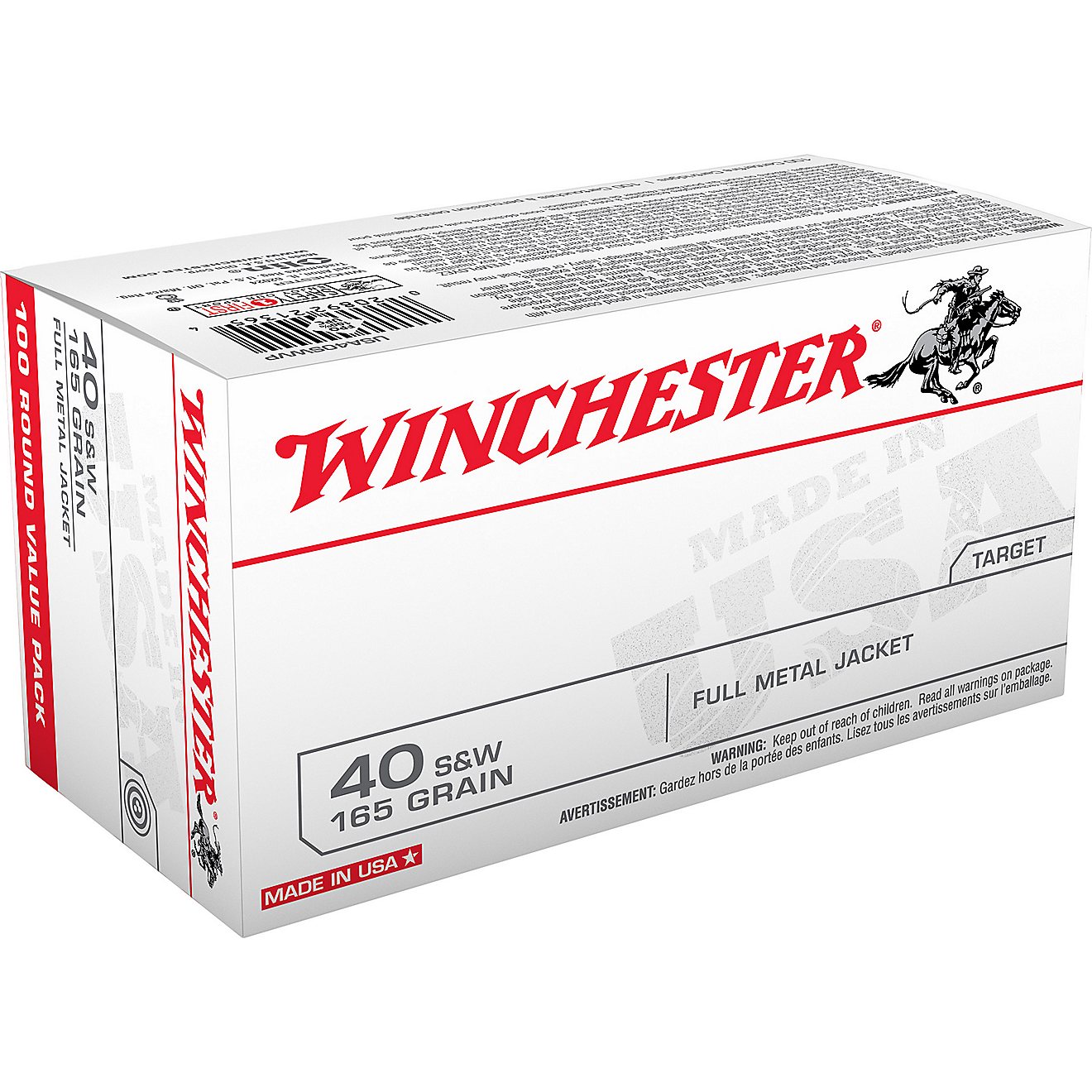 Winchester USA Full Metal Jacket Flat-Nose .40 Smith & Wesson 165-Grain Handgun Ammunition - 100 Rounds                          - view number 1