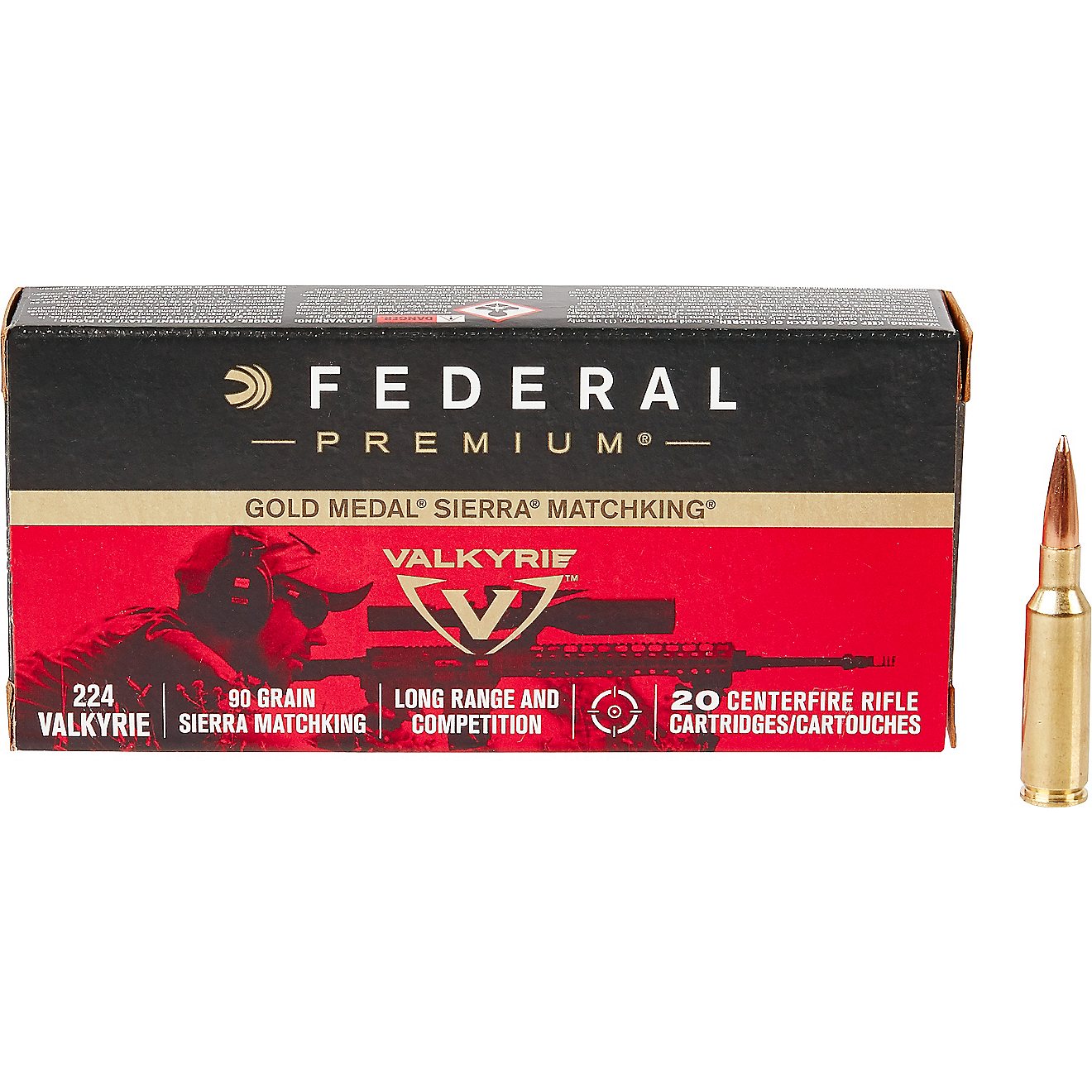 Federal Premium Gold Metal Sierra MatchKing .224 Valkyrie 90-Grain BTHP Ammunition - 20 Rounds                                   - view number 1