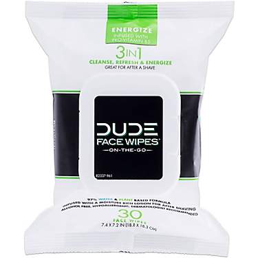 DUDE Energize 3-in-1 Face Wipes 30-Pack                                                                                         