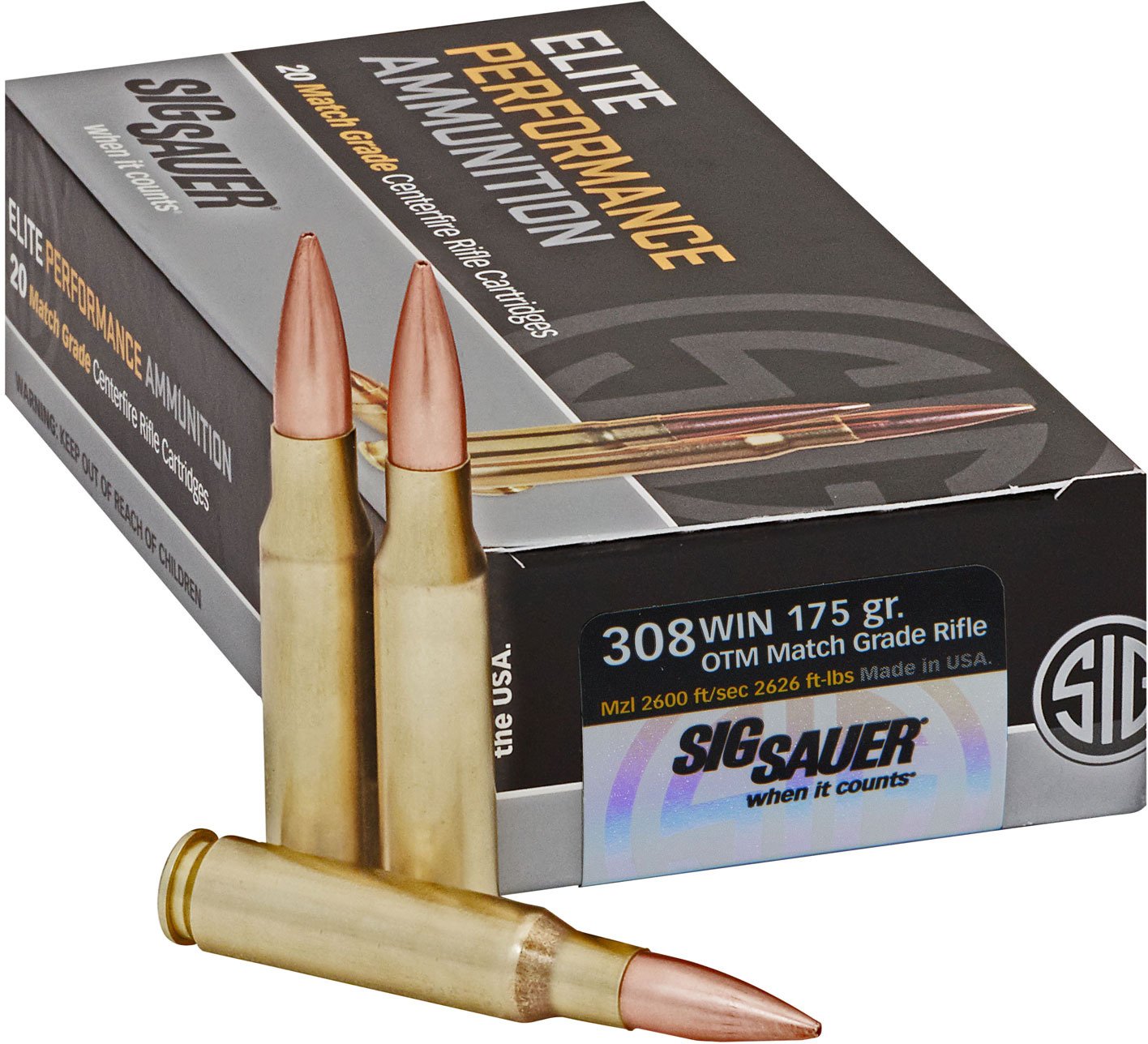 Sig Sauer Elite Performance Match Grade 308 Winchester 7 62 Nato 175 Grain Centerfire Rifle Ammunit Academy
