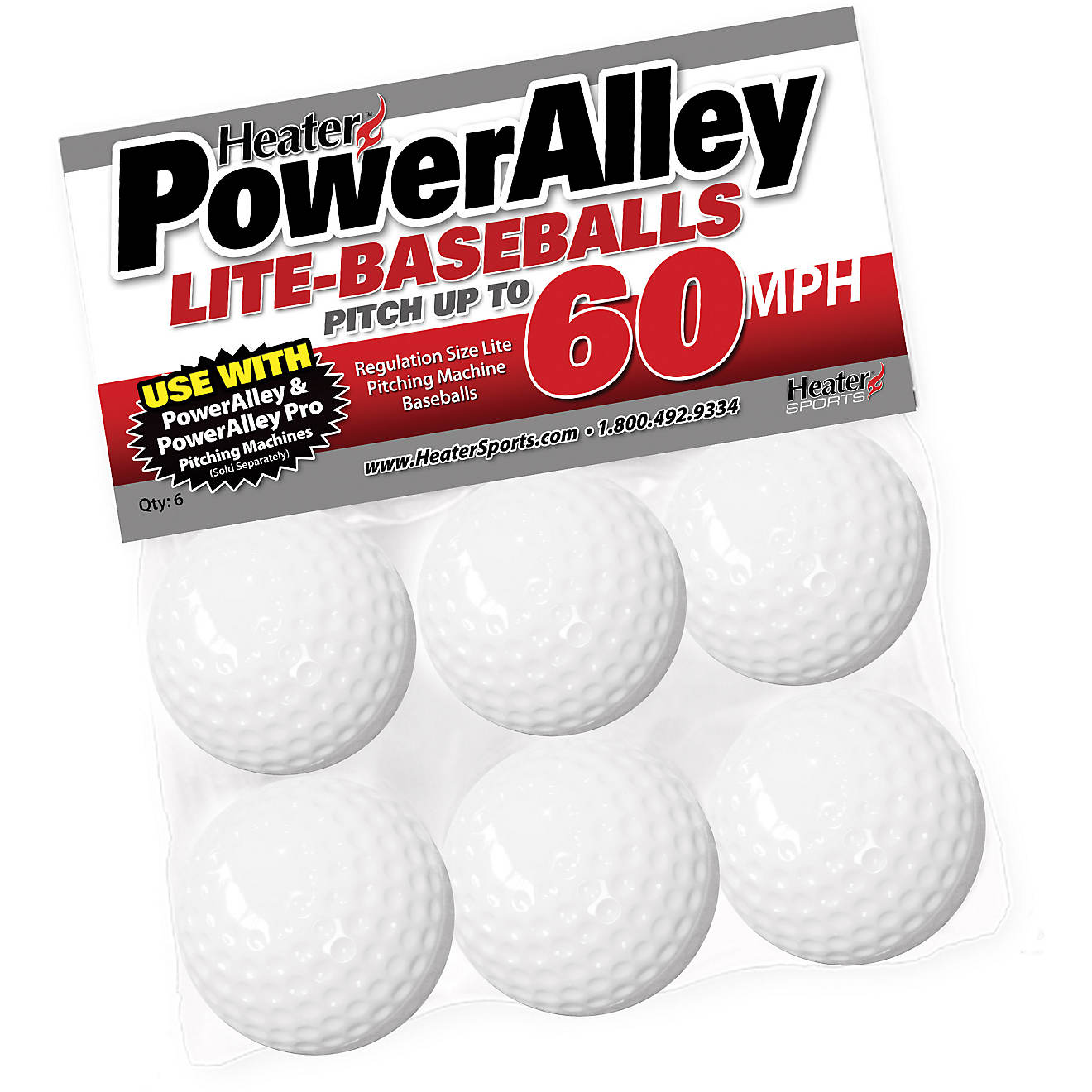 Heater Sports PowerAlley 60 MPH White Lite Baseballs (6 Pack)                                                                    - view number 1