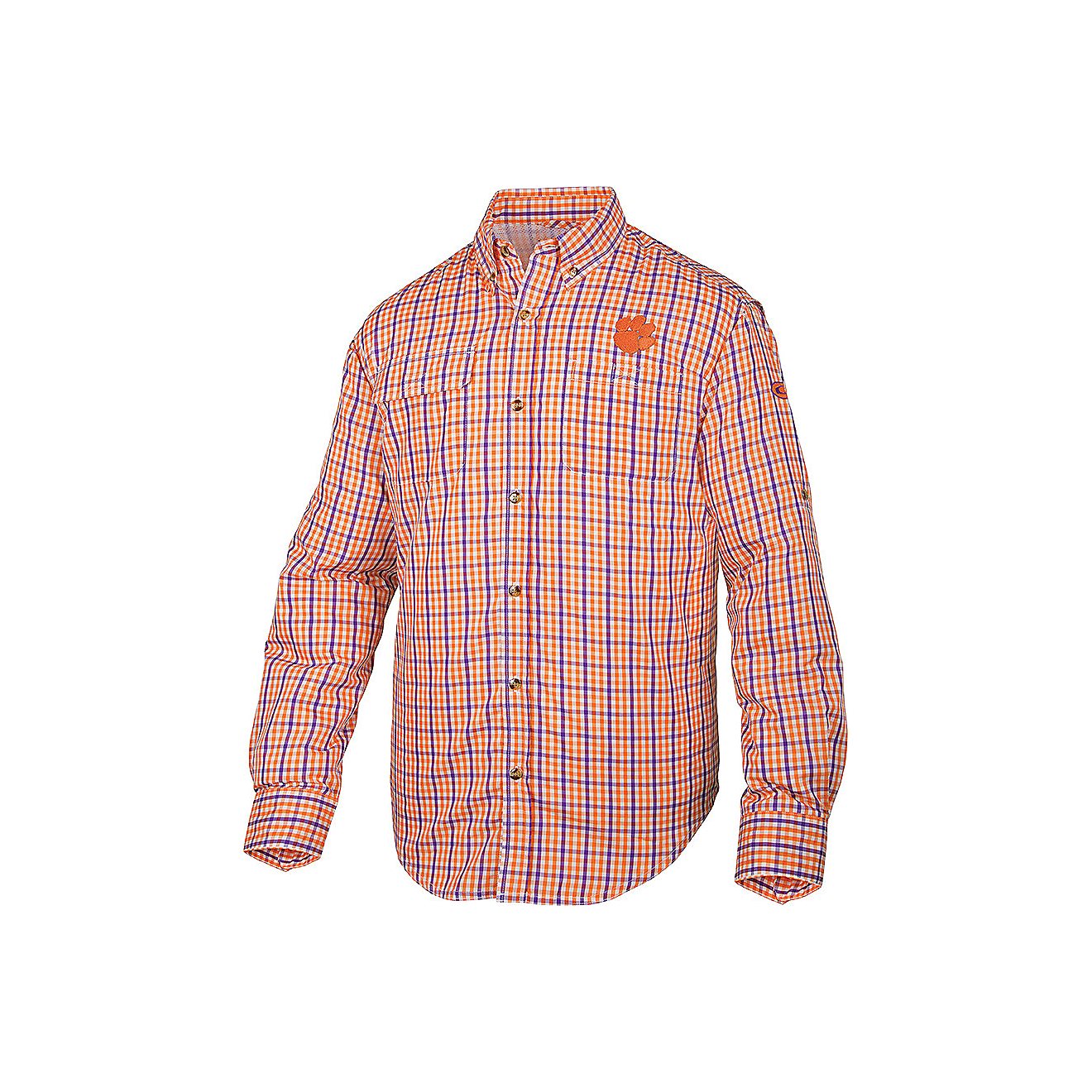 Drake Waterfowl Men's Clemson University Gingham Wingshooter's Button-Down Shirt                                                 - view number 1