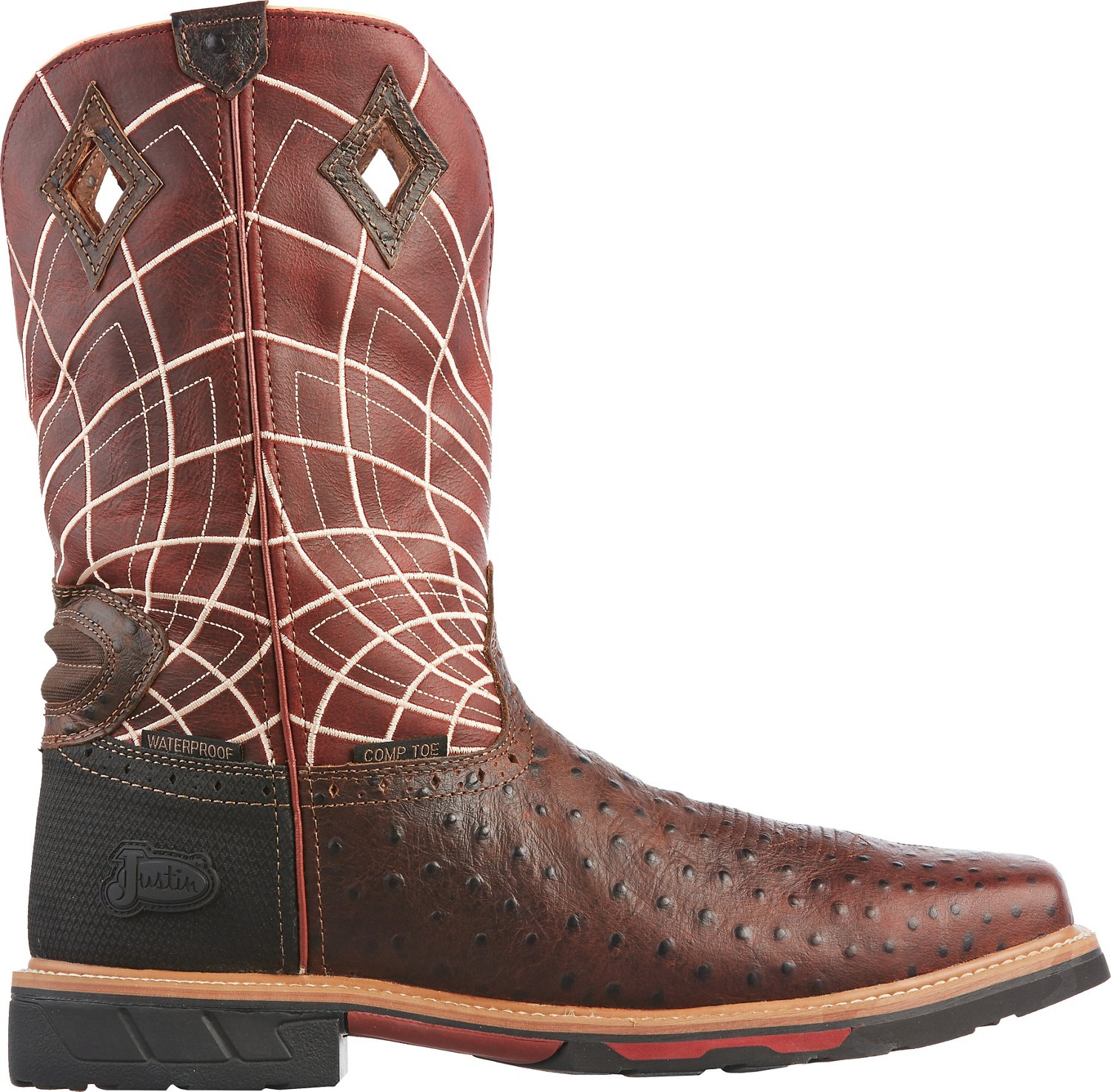 justin men's derrickman ostrich print composite toe work boots