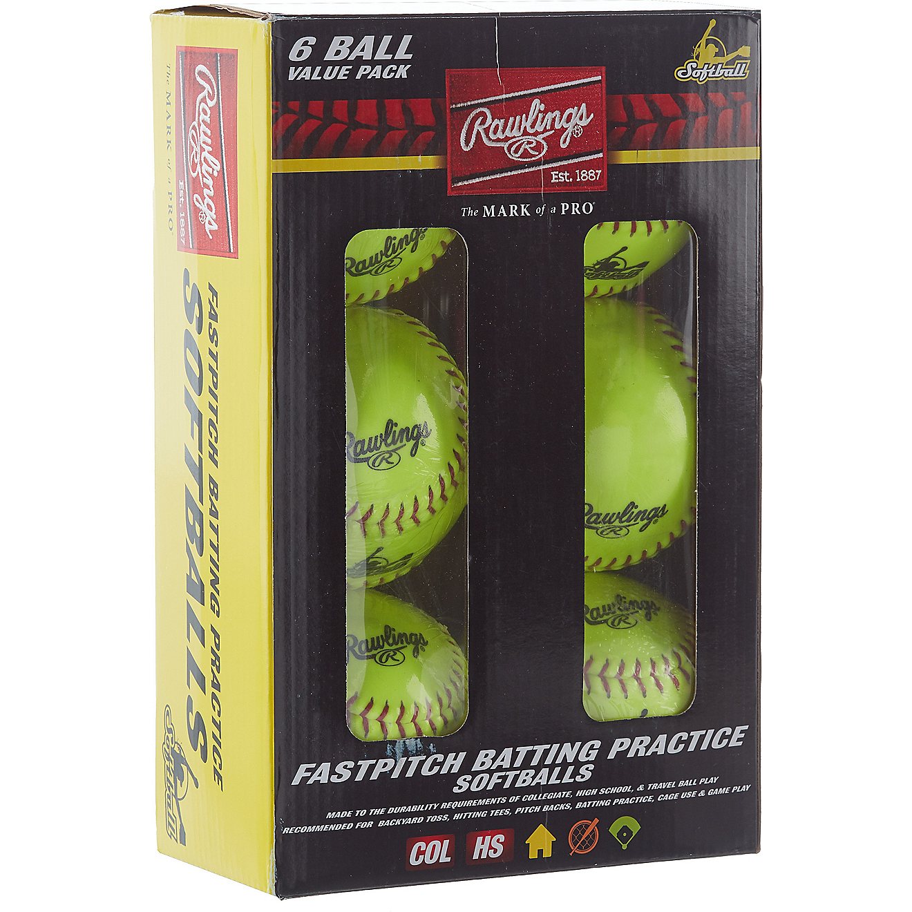 Rawlings 12 in Travel Practice Fast-Pitch Softballs 6-Pack                                                                       - view number 1