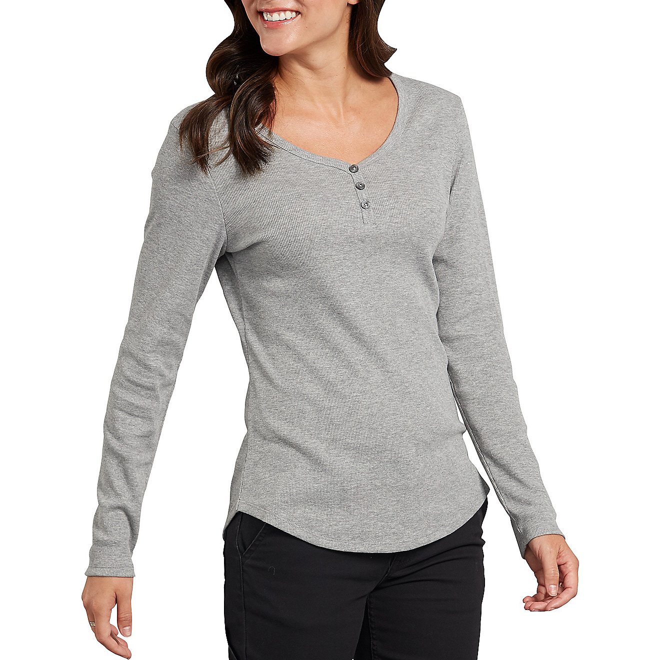 Dickies Women's Plus Size Long Sleeve Henley Shirt                                                                               - view number 1