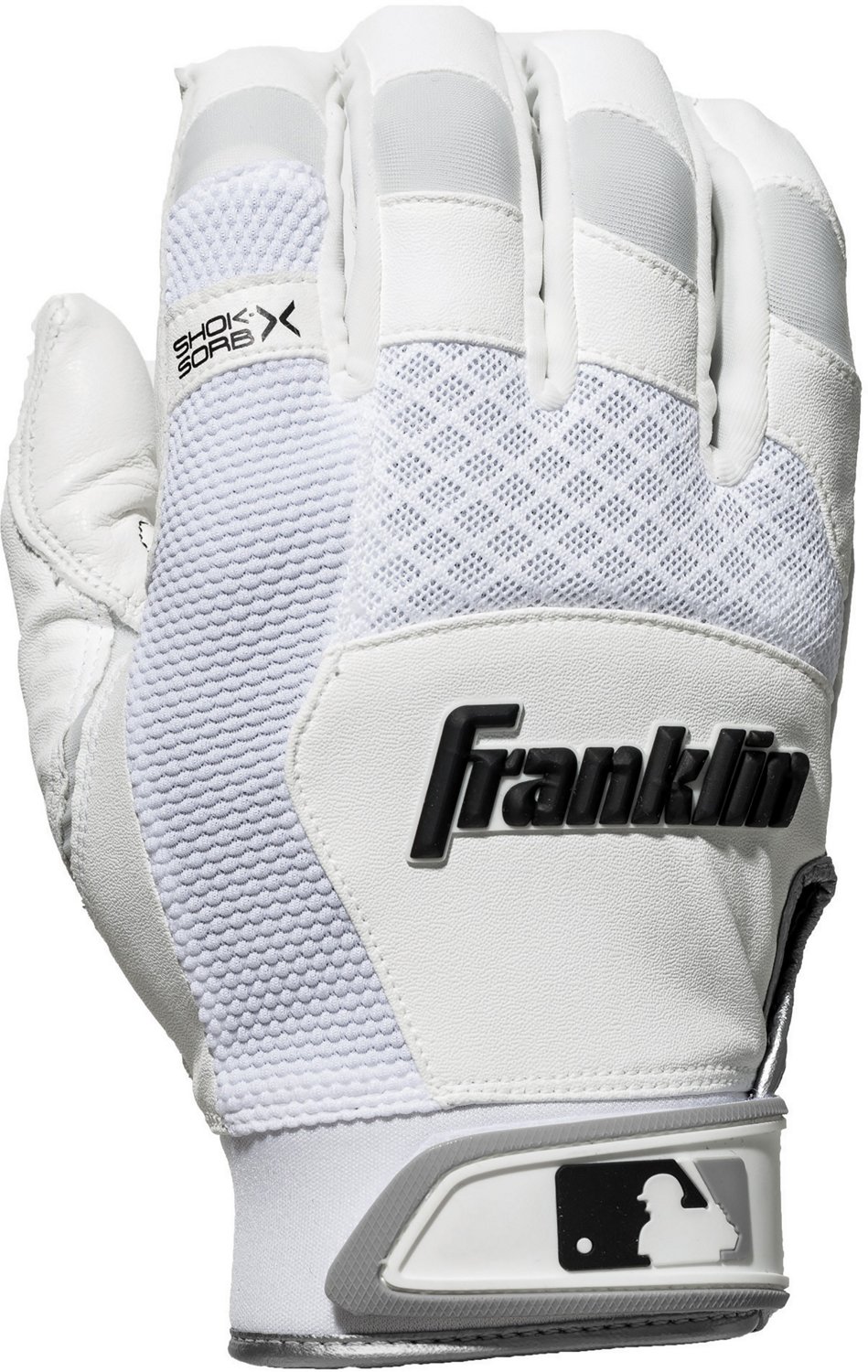 Franklin Sports Adult Shok-Sorb X Batting Gloves White - L