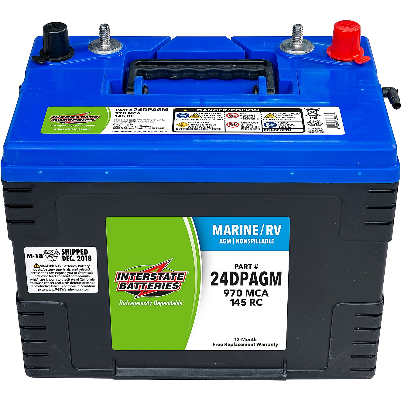 Interstate Batteries 970 Marine Cranking Amp Dual Purpose AGM Battery                                                            - view number 1