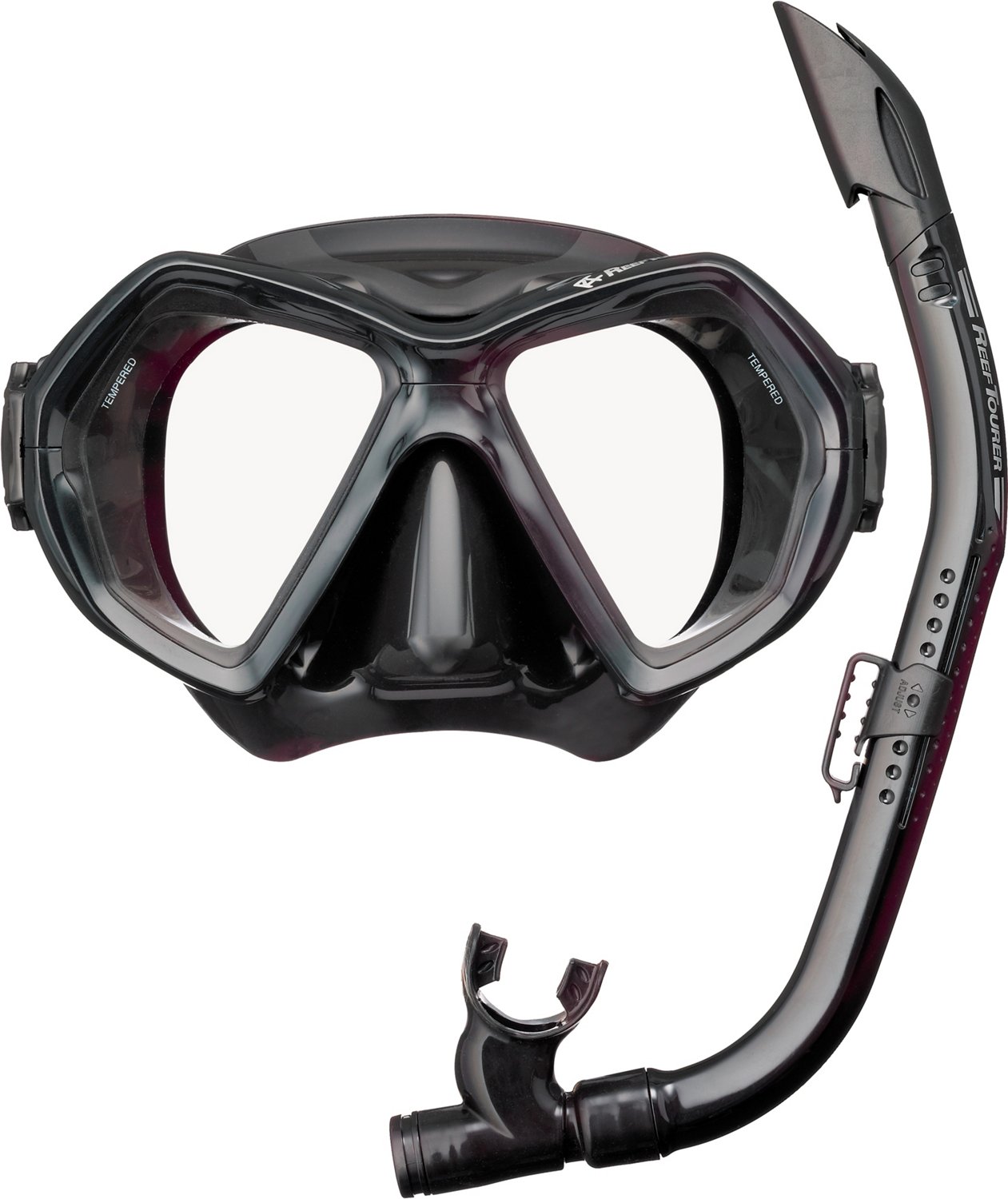 Reef Tourer Adult X-Plore 2-Window Mask & Snorkel Set, Black/Black