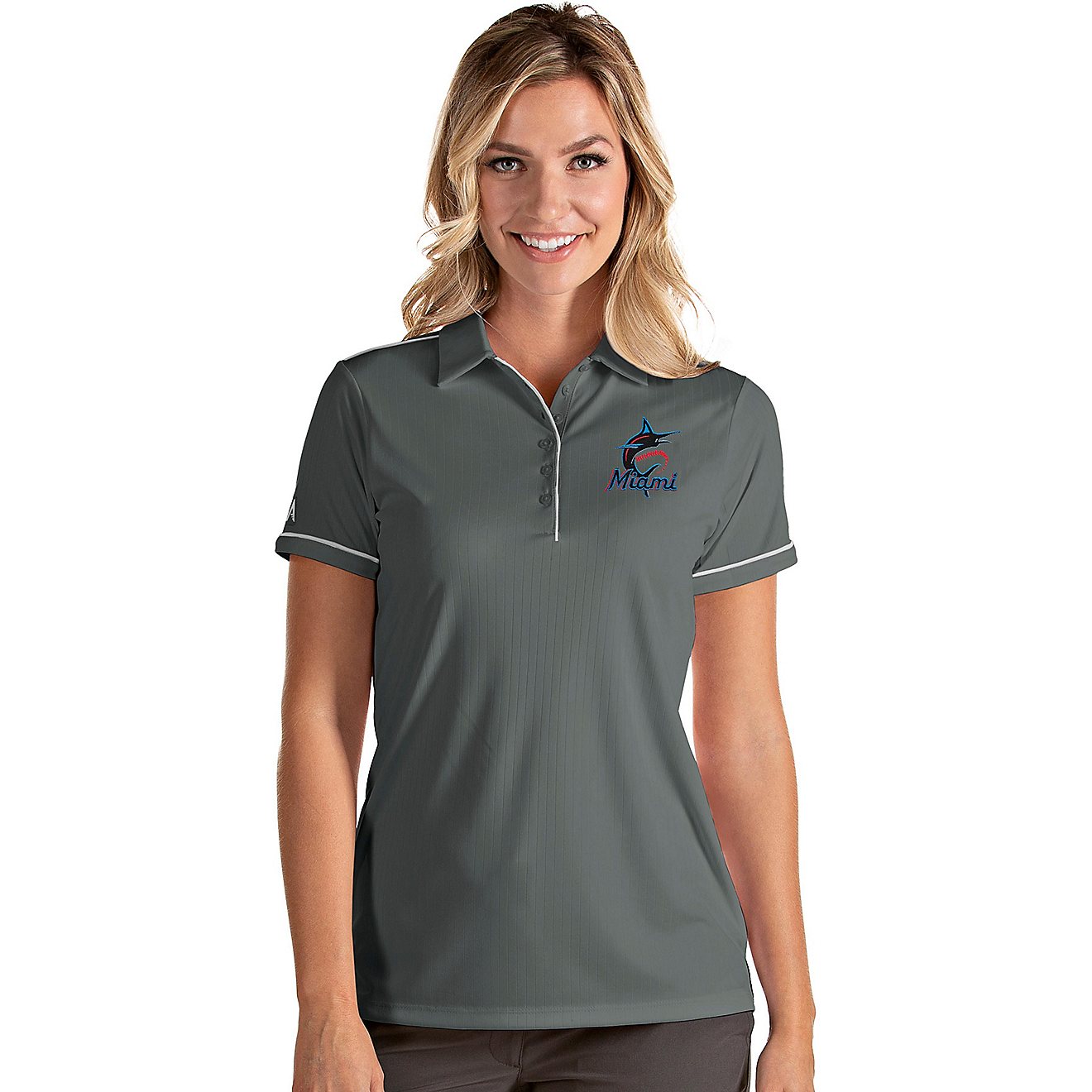 Antigua Women's Miami Marlins Salute Short Sleeve Polo                                                                           - view number 1