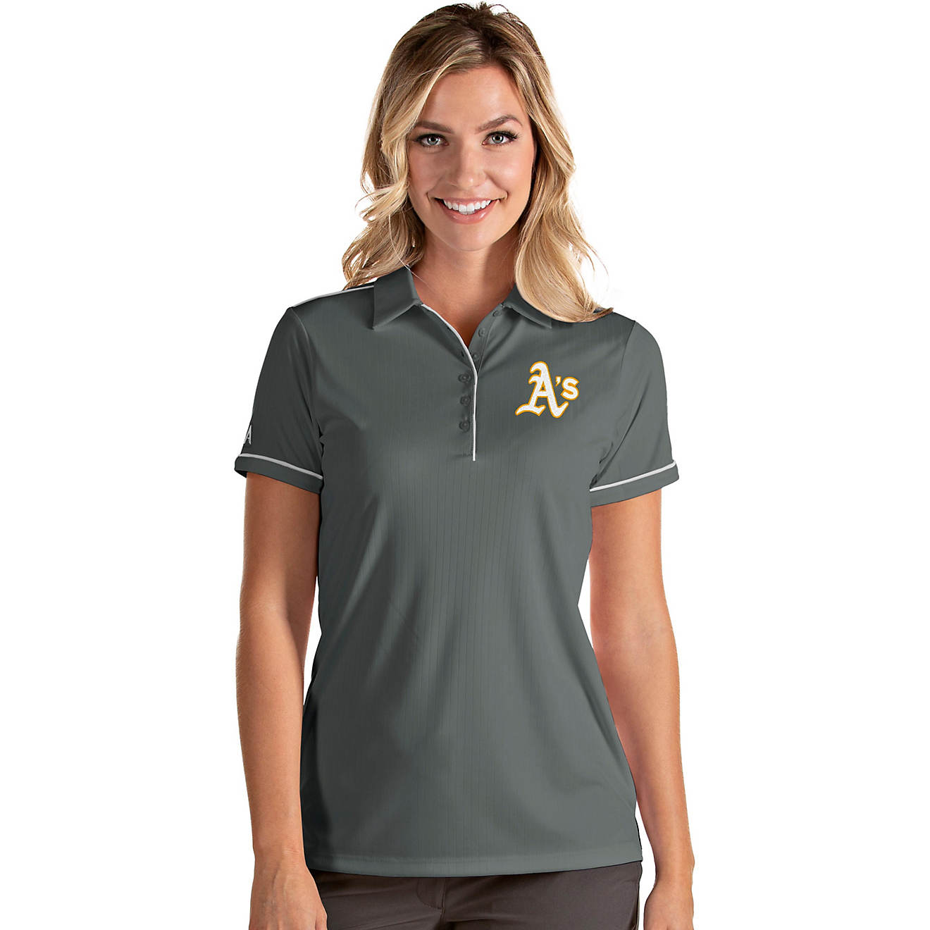 Antigua Women's Oakland Athletics Salute Short Sleeve Polo                                                                       - view number 1