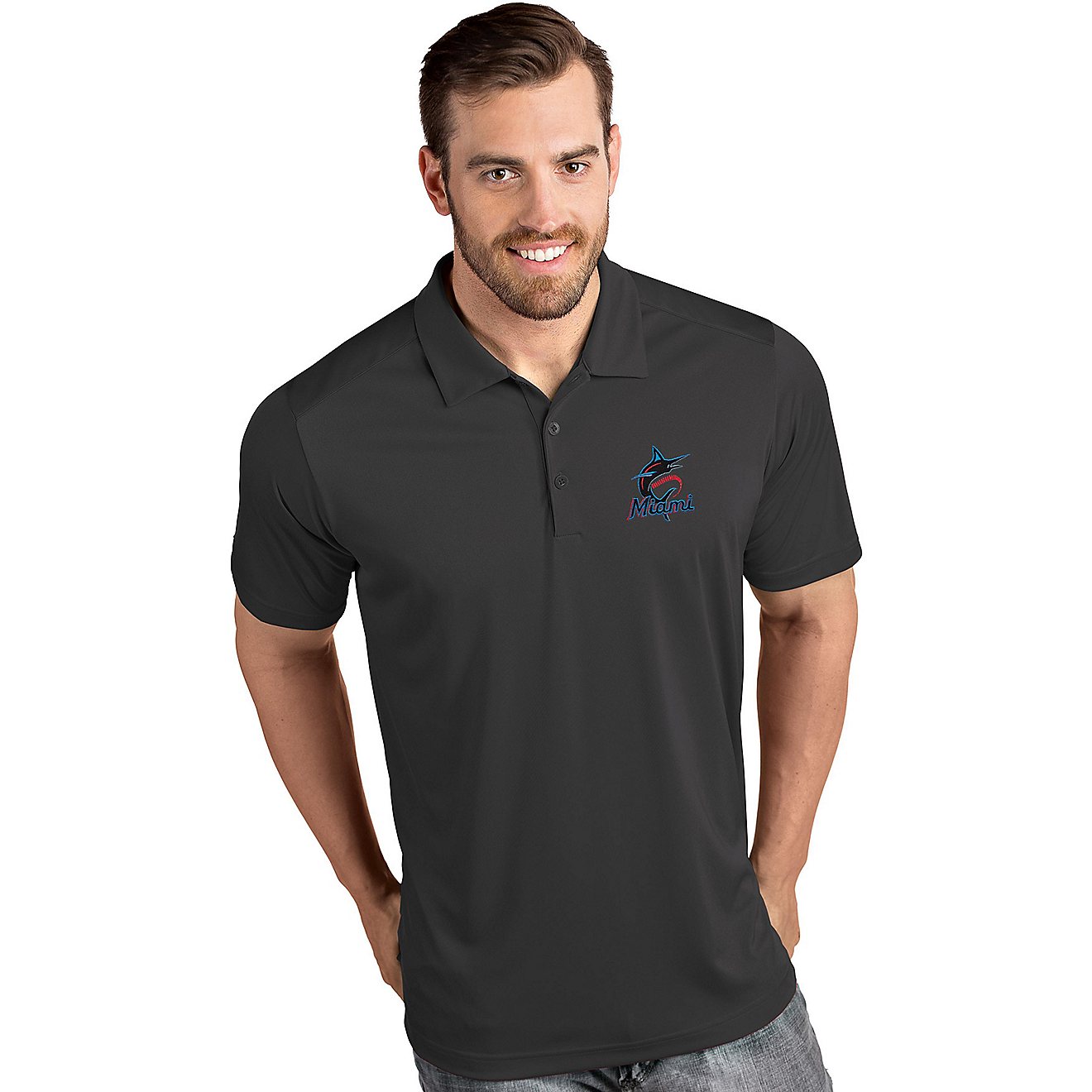 Antigua Men's Miami Marlins Tribute Short Sleeve Polo Shirt                                                                      - view number 1