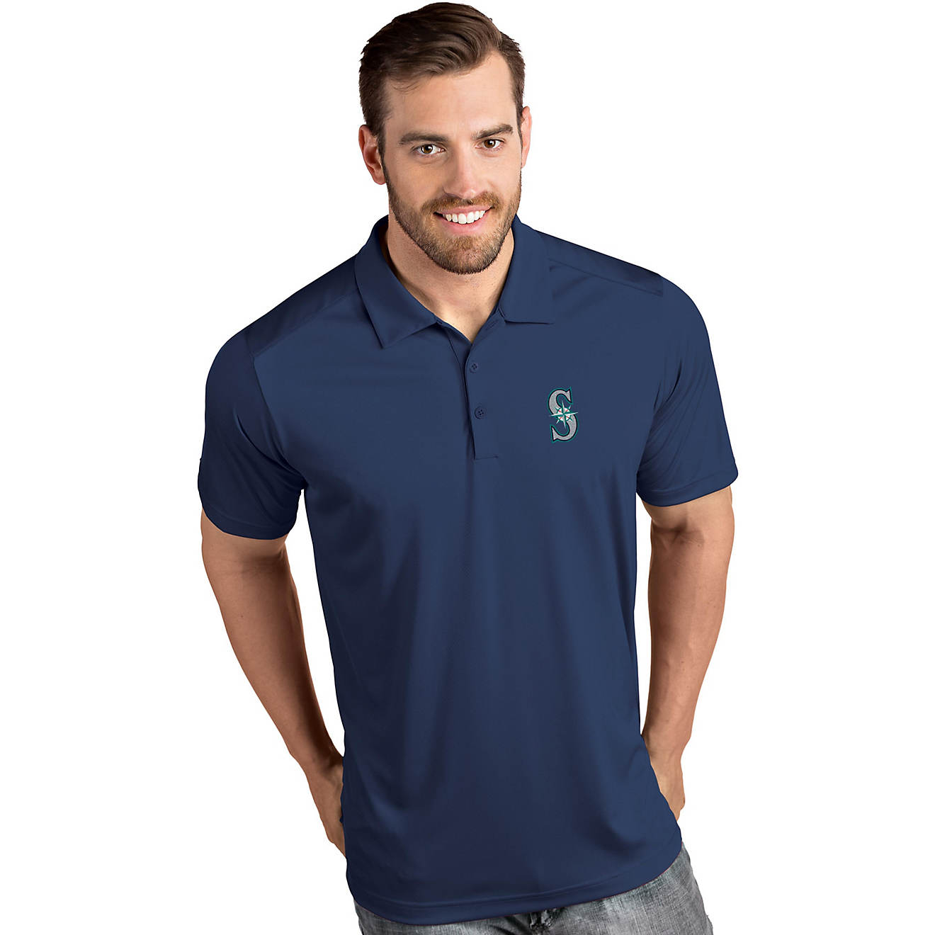 Antigua Men's Seattle Mariners Tribute Short Sleeve Polo Shirt                                                                   - view number 1