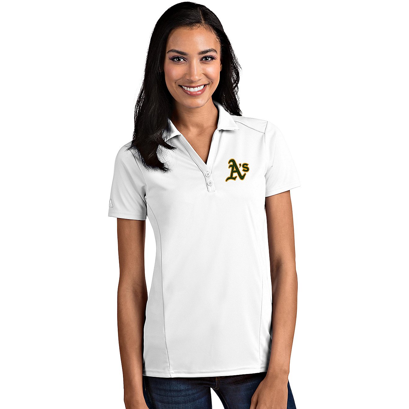 Antigua Women's Oakland Athletics Tribute Short Sleeve Polo Shirt                                                                - view number 1