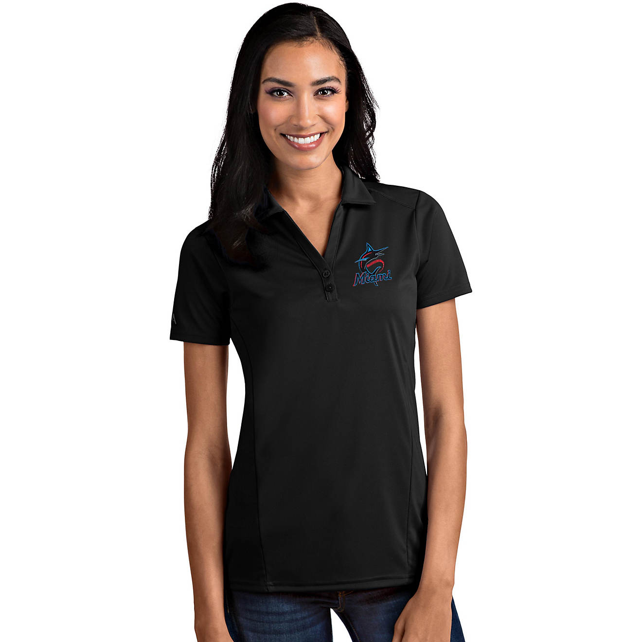 Antigua Women's Miami Marlins Tribute Short Sleeve Polo Shirt                                                                    - view number 1