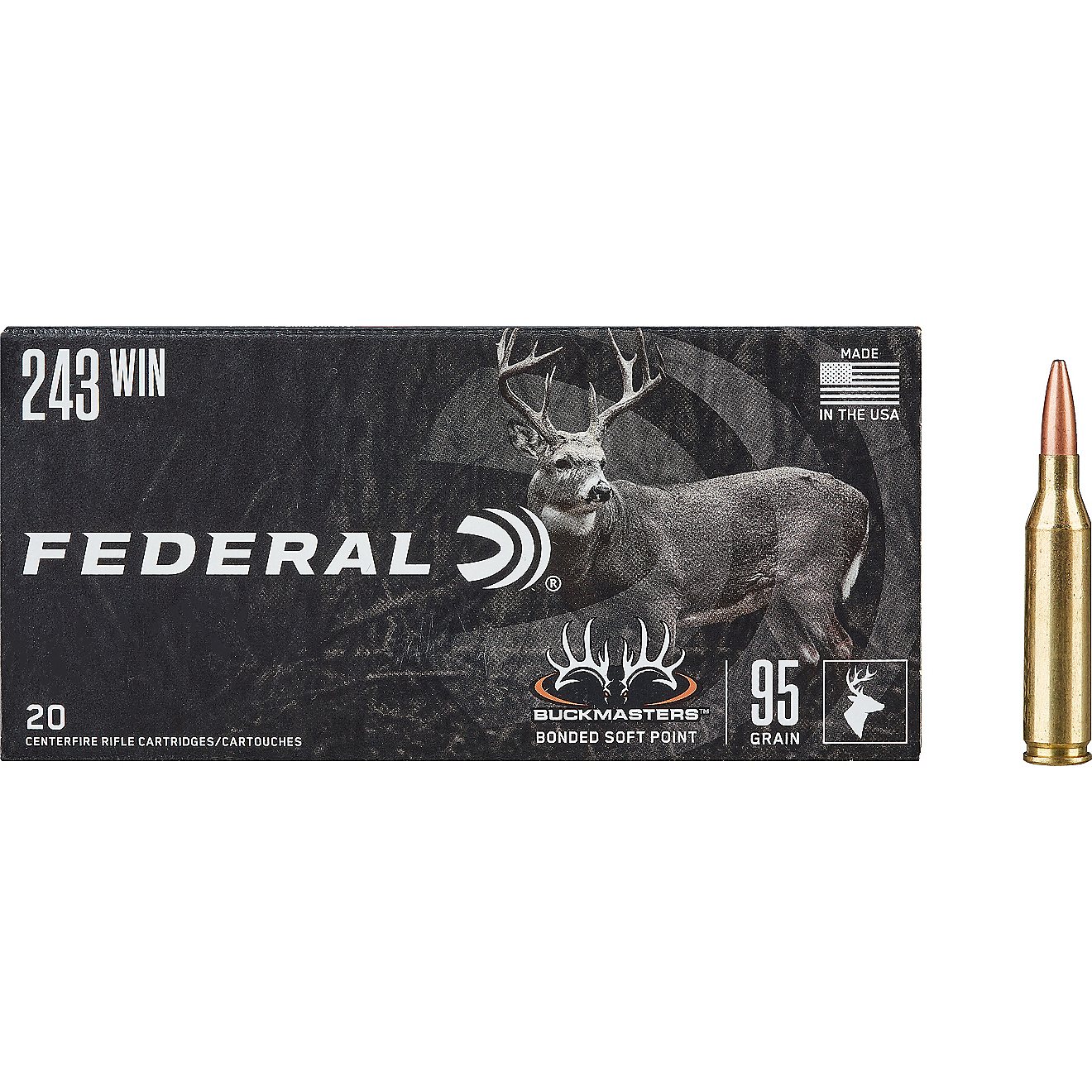 Federal Premium Buckmasters Bonded Soft Point .243 Winchester 95-Grain Centerfire Rifle Ammunition - 20 Rounds                   - view number 1