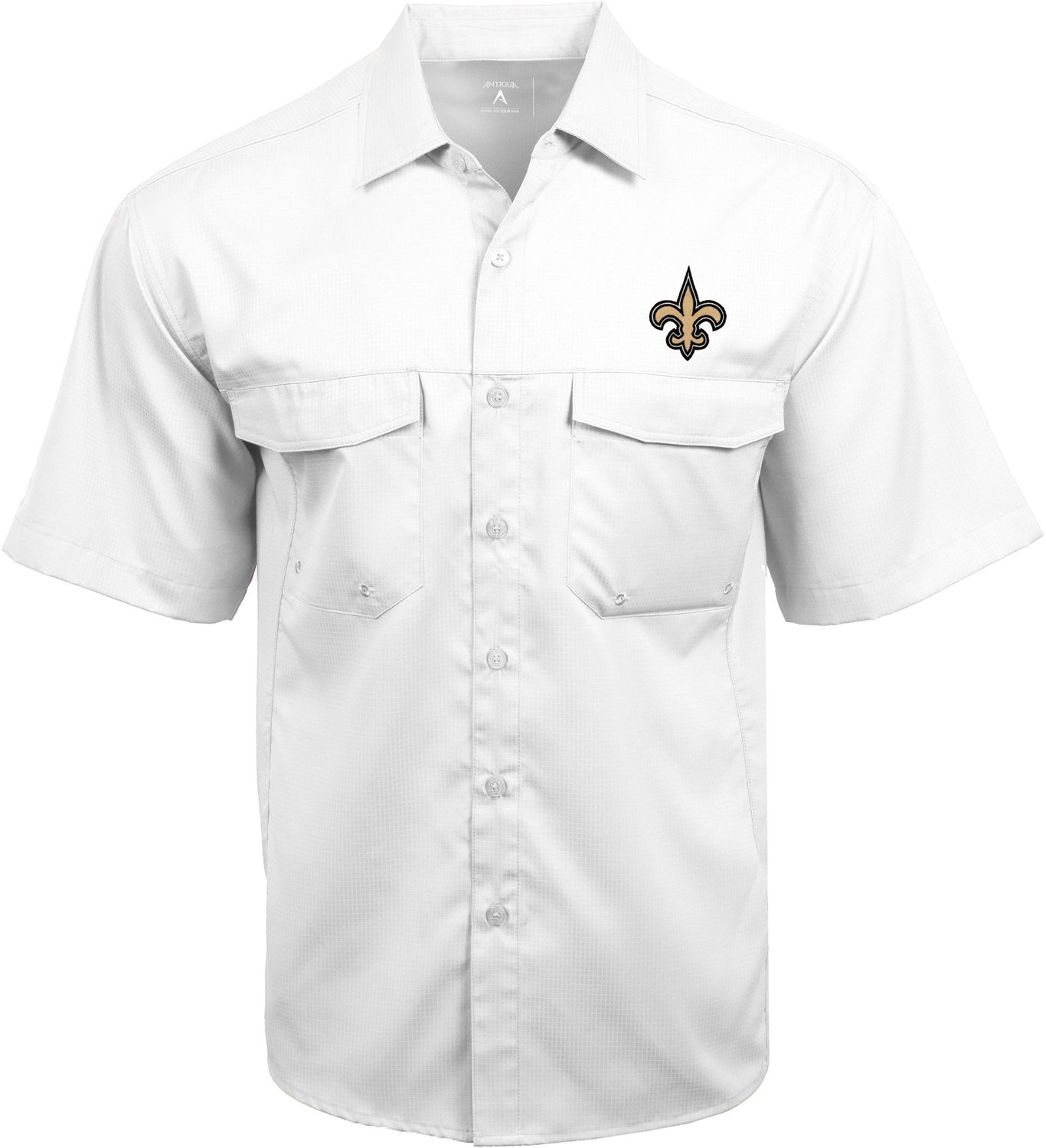Antigua Men's New Orleans Saints Game Day Woven Fishing Shirt Academy