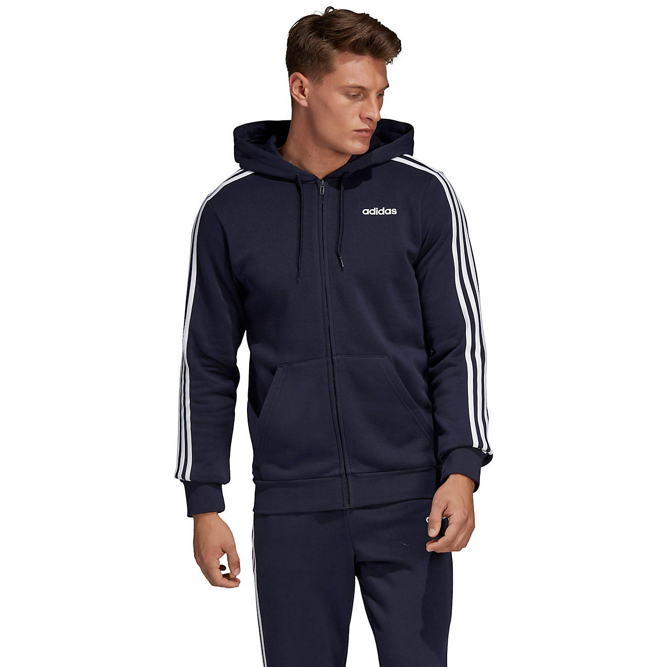 adidas Men's Essential 3-Stripe Full Zip Fleece Hoodie                                                                           - view number 1