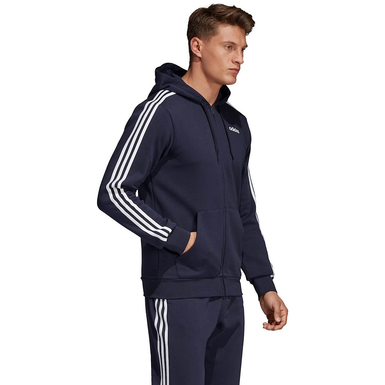 adidas Men's Essential 3-Stripe Full Zip Fleece Hoodie | Academy