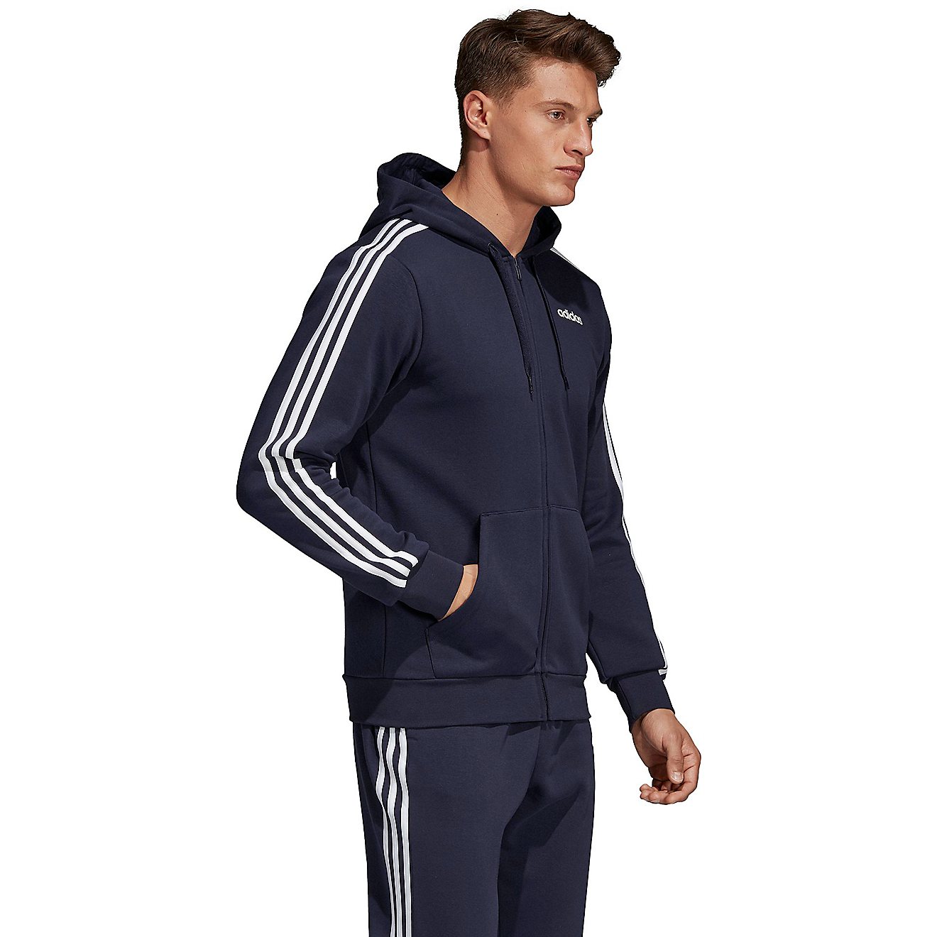 adidas Men's Essential 3-Stripe Full Zip Fleece Hoodie                                                                           - view number 9