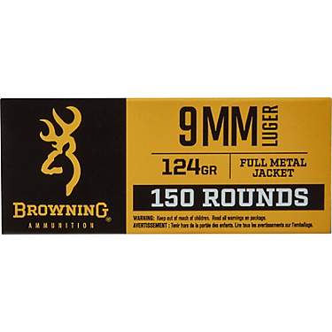Browning FMJ 9mm 124-Grain Centerfire Ammunition - 150 Rounds                                                                   