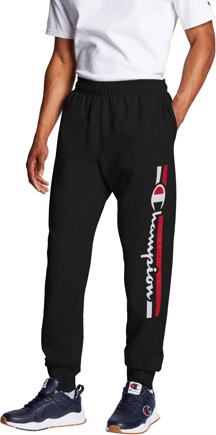 champion men's vertical logo script jersey jogger pants