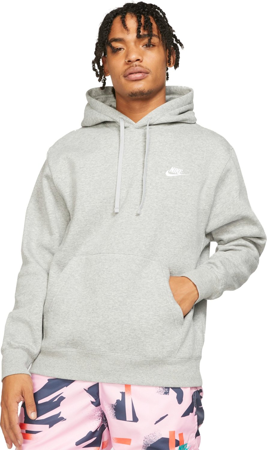 Men's Nike Dark Gray Heather/Matte Silver/White Sportswear Club Fleece Pullover Hoodie - XL