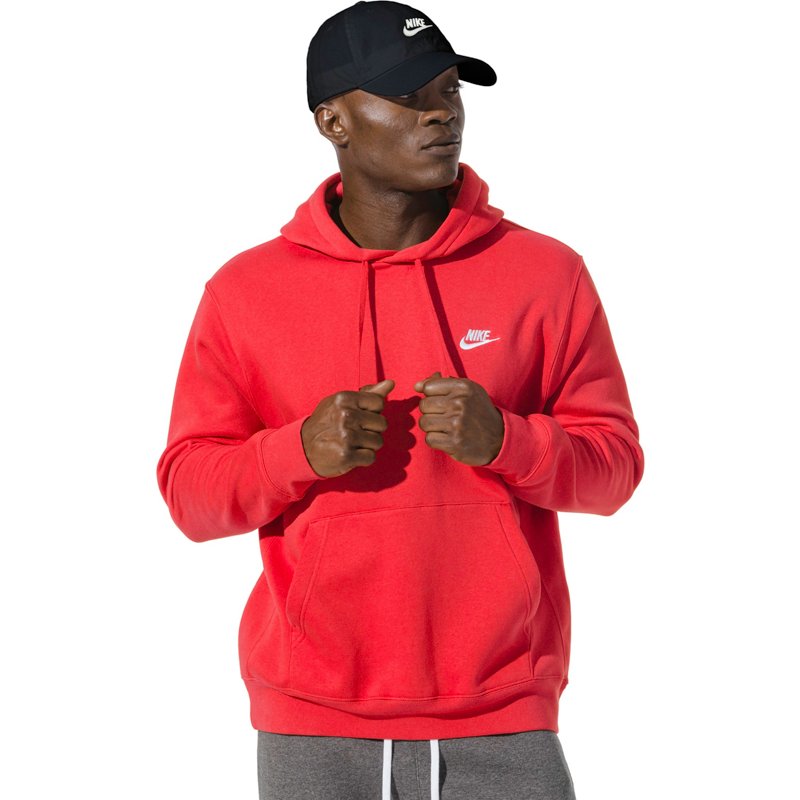 Nike Men's Sportswear Club Fleece Pullover Hoodie Red/White, 3X-Large - Men's Athletic Fleece at Academy Sports product image