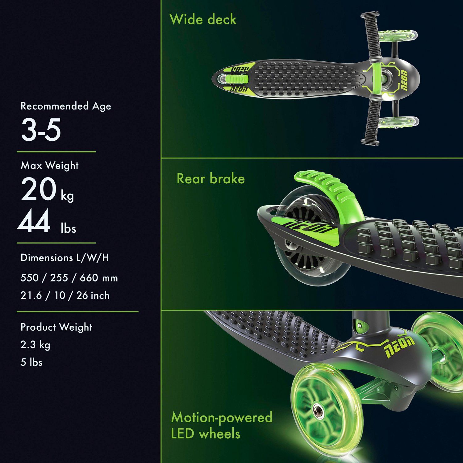 Yvolution Kids' NEON Glider LED 3Wheeled Scooter Academy