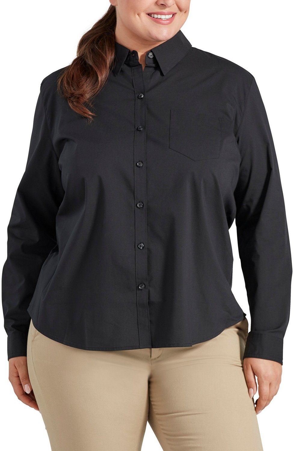 Dickies Women's Plus Size Stretch Poplin Work Shirt Academy