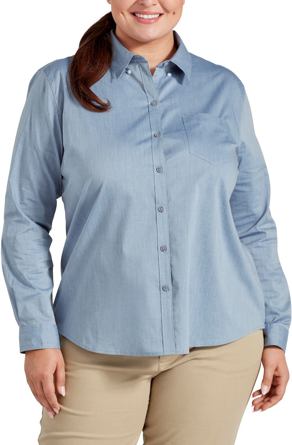 Dickies Women's Plus Size Stretch Poplin Work Shirt Academy