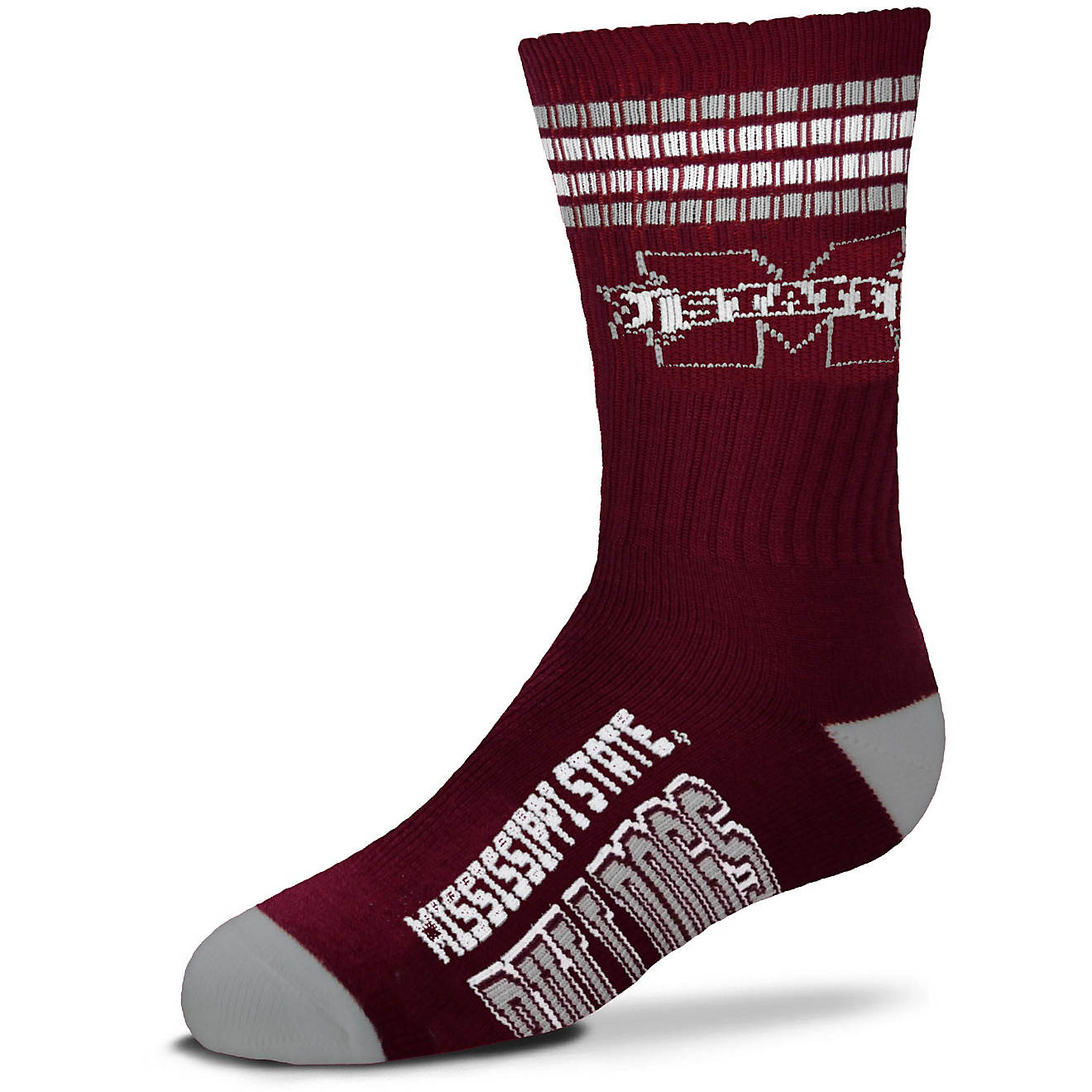 For Bare Feet Youth Mississippi State University 4-Stripe Deuce Crew Socks                                                       - view number 1