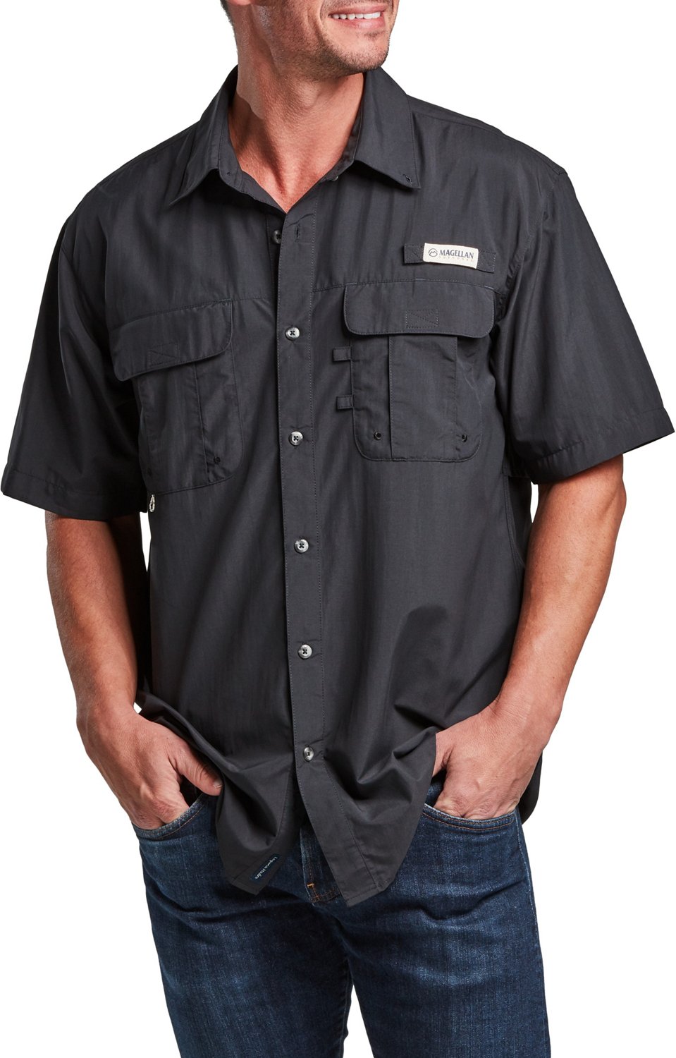 Magellan Outdoors Mens Laguna Madre Solid Short Sleeve & Cash Back