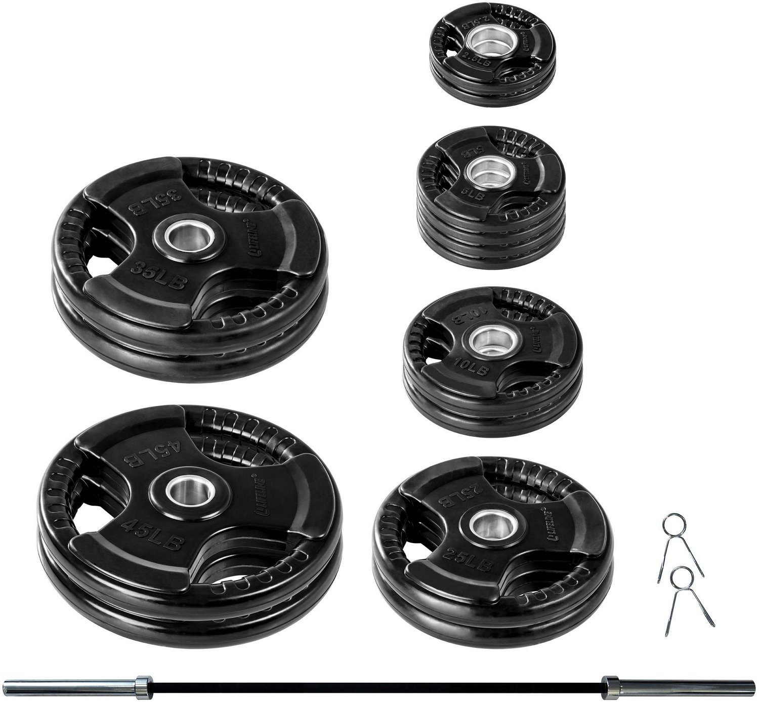 Lifeline Fitness 300 LB Olympic Weight Set -  Rubber Coated Olympic Plates, Barbell, and Clips