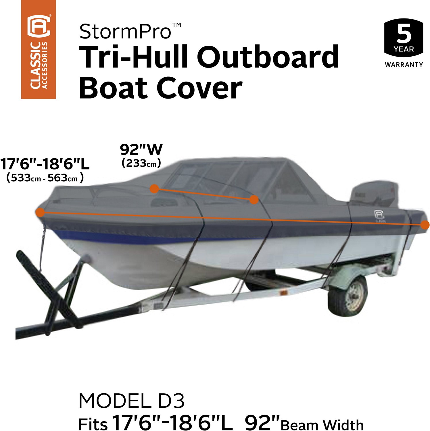 Classic Accessories StormPro TriHull Outboard Boat Cover Academy