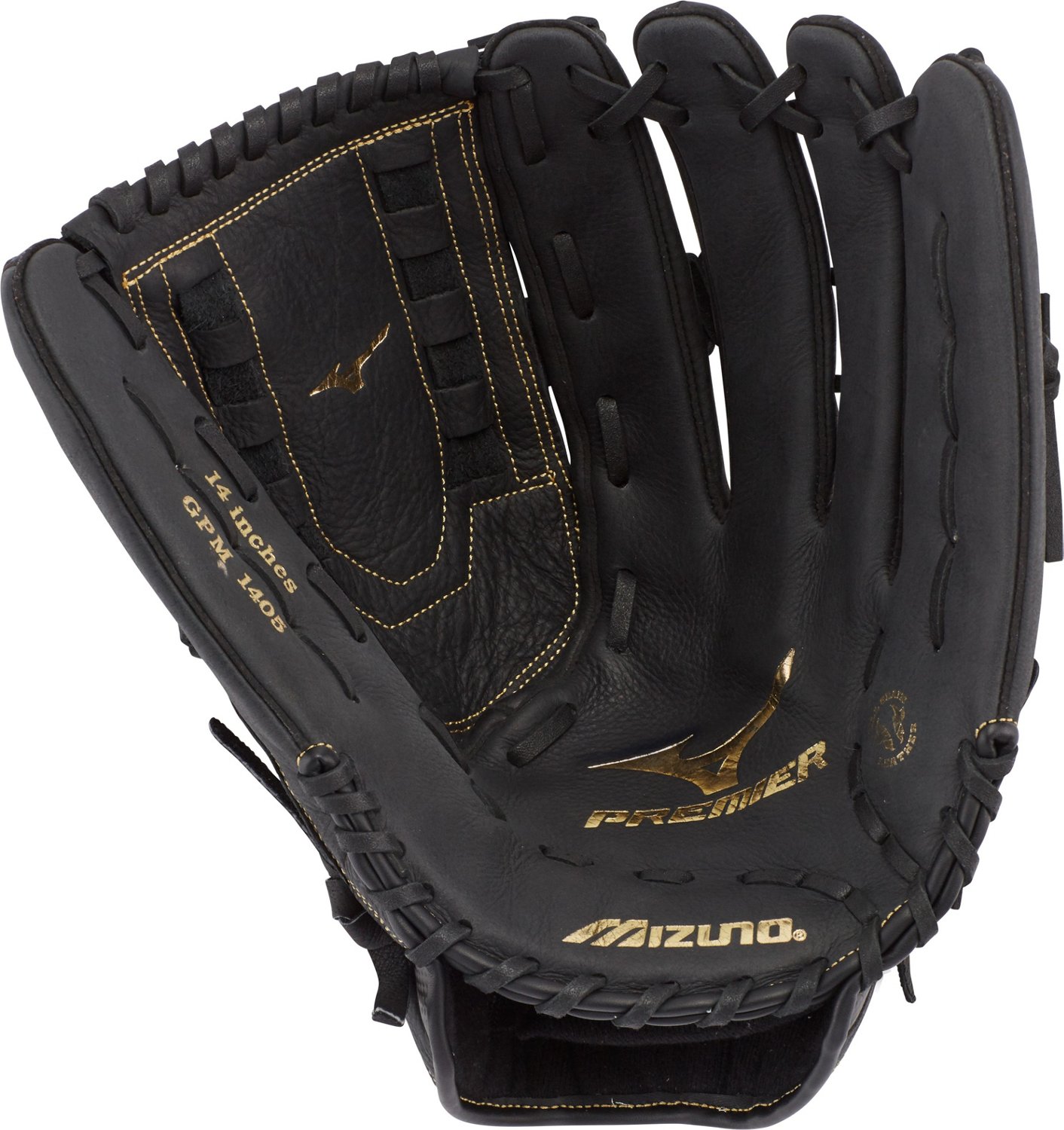 Mizuno Premier Series Slowpitch Softball Glove 14" Unisex Size 14 In Color Right Hand: Black-Gold (R974)