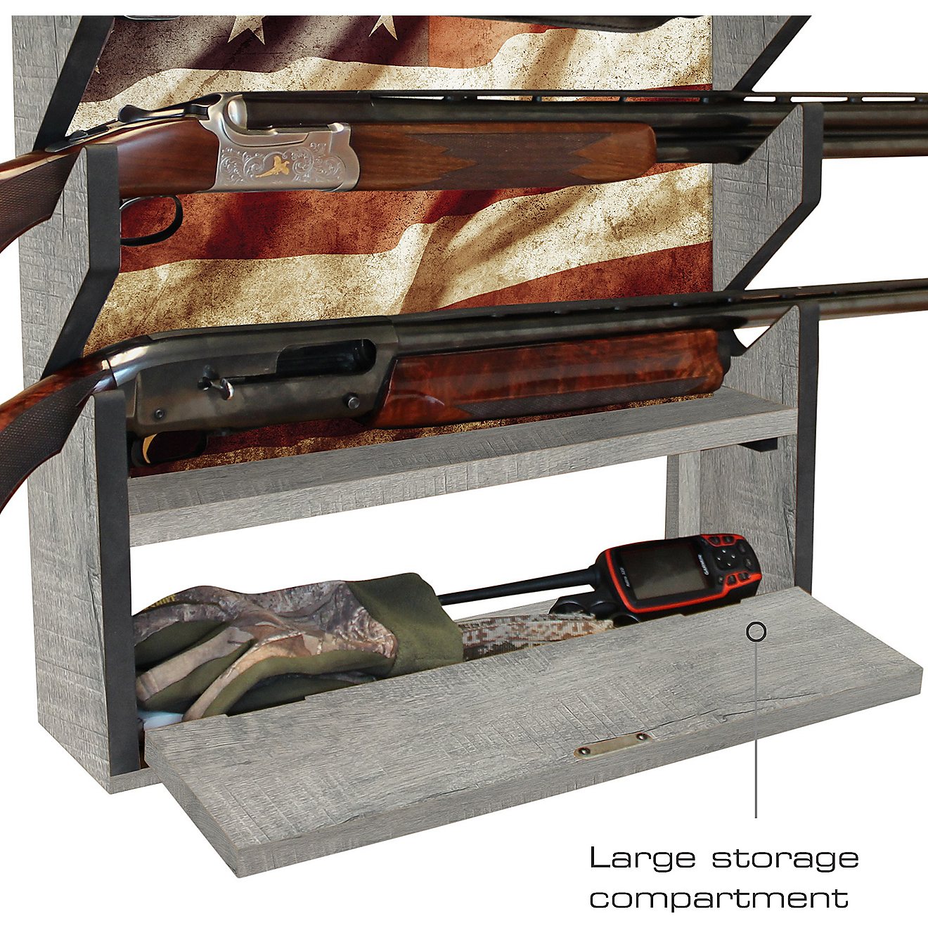 Rush Creek Americana 4-Gun Wall Rack with Storage                                                                                - view number 5