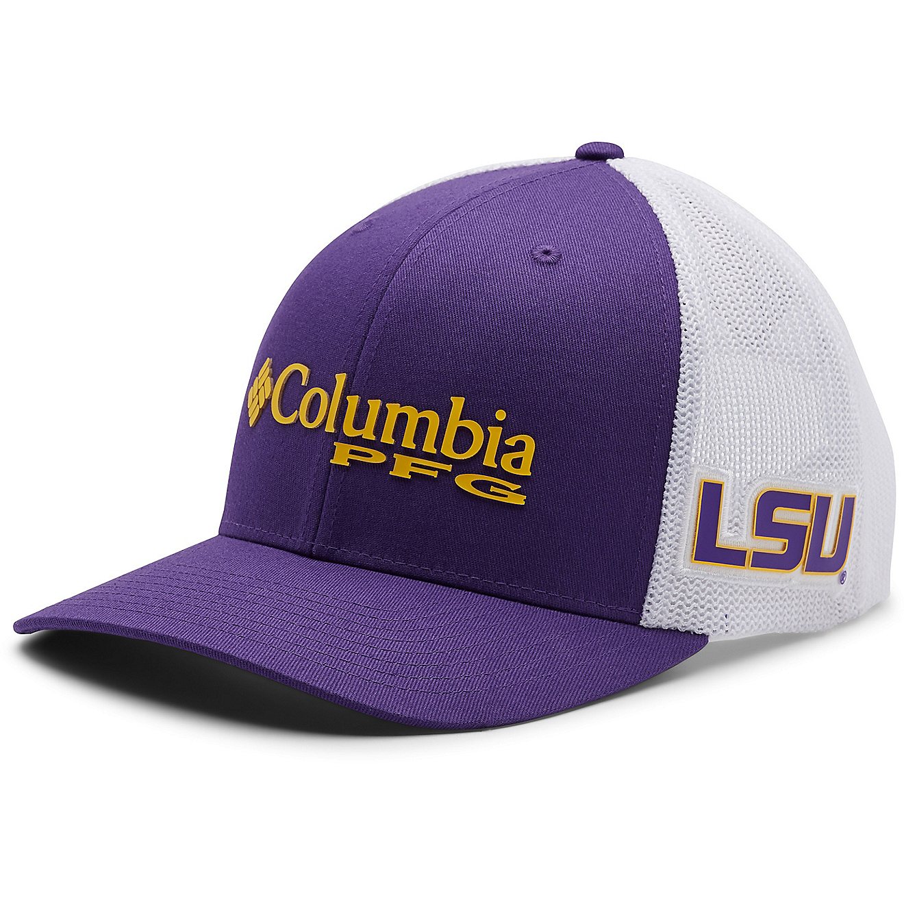 Columbia Sportswear Men's Louisiana State University PFG Mesh Snap Back Ball Cap                                                 - view number 1