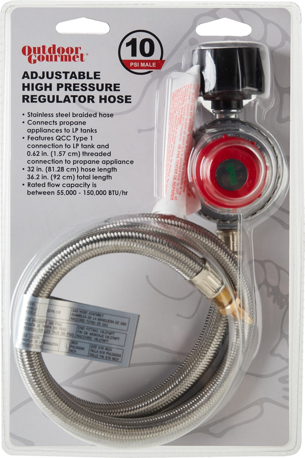 Outdoor Gourmet Male Stainless Steel Braided Regulator Hose                                                                     