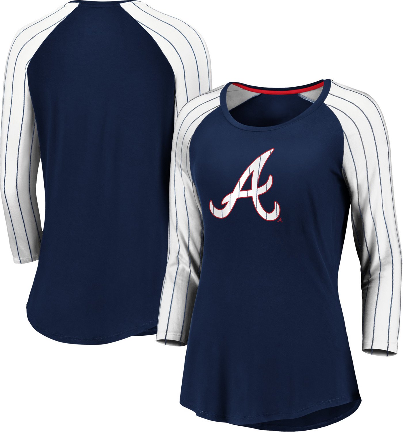 Atlanta Braves Women's Iconic Pinstripe 3/4 Sleeve T-shirt | Academy