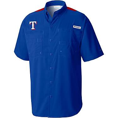Columbia Sportswear Men's Texas Rangers Color Block Tamiami Short Sleeve Shirt                                                  