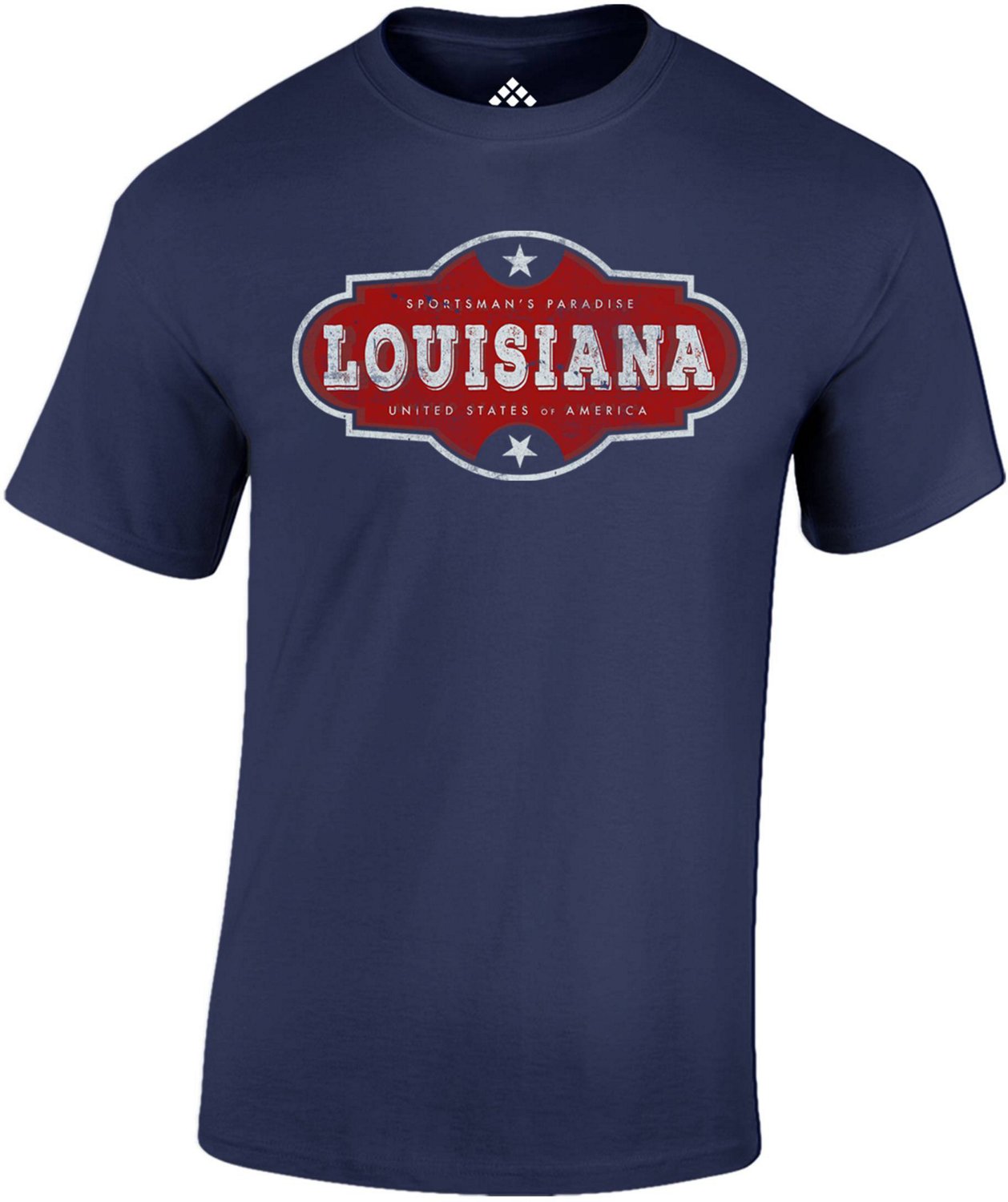 navy blue and red graphic tees
