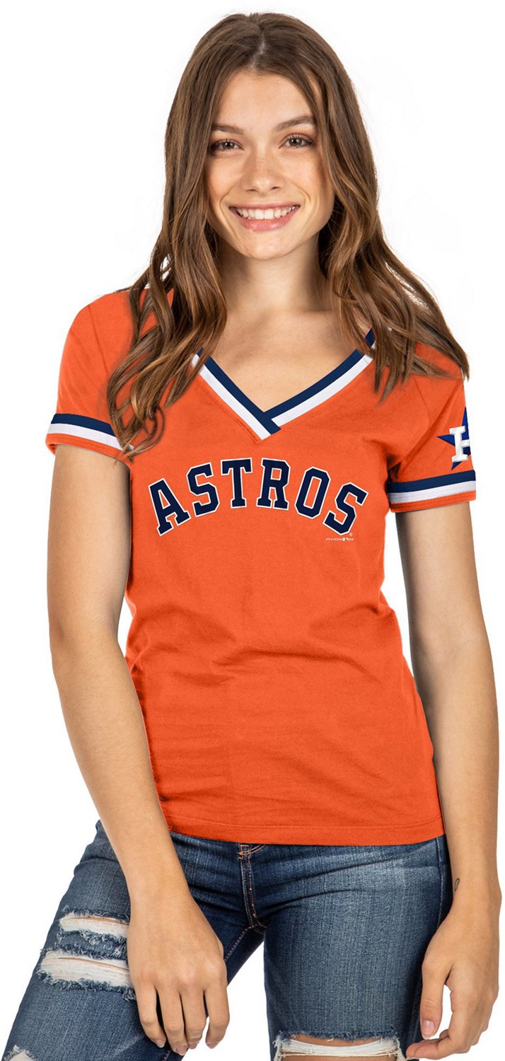 Women's Houston Astros New Era Navy Slub Jersey Cold Shoulder T-Shirt