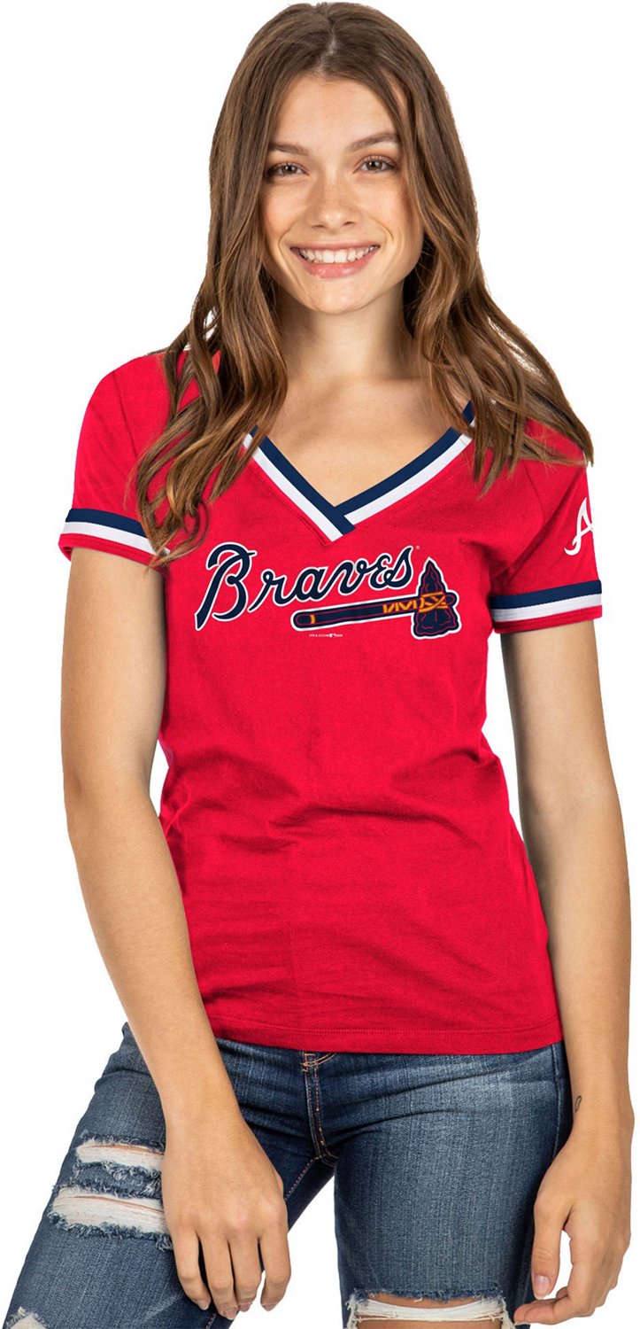 New Era Women's Atlanta Braves Baby Jersey Raglan V-neck T-shirt | Academy