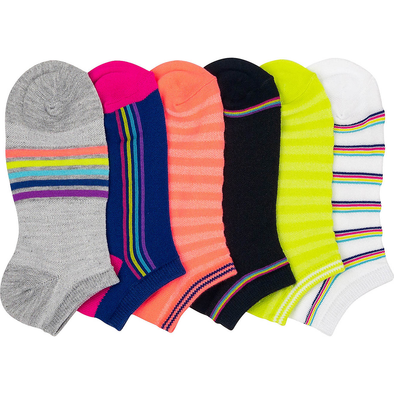 BCG Girls' Rainbow Stripes No Show Socks 6 Pack                                                                                  - view number 1