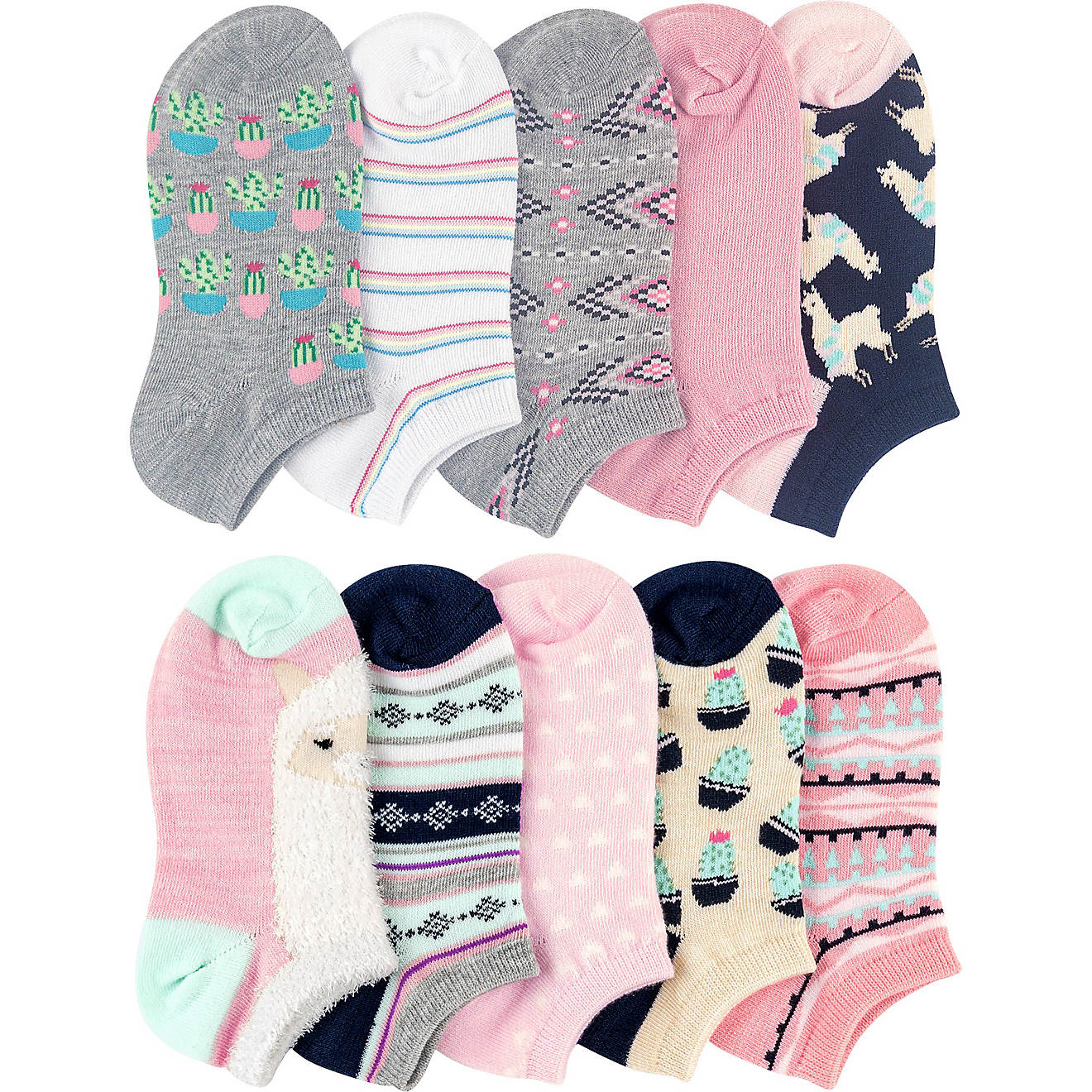 BCG Girls' Cactus No Show Socks 10 Pack                                                                                          - view number 1